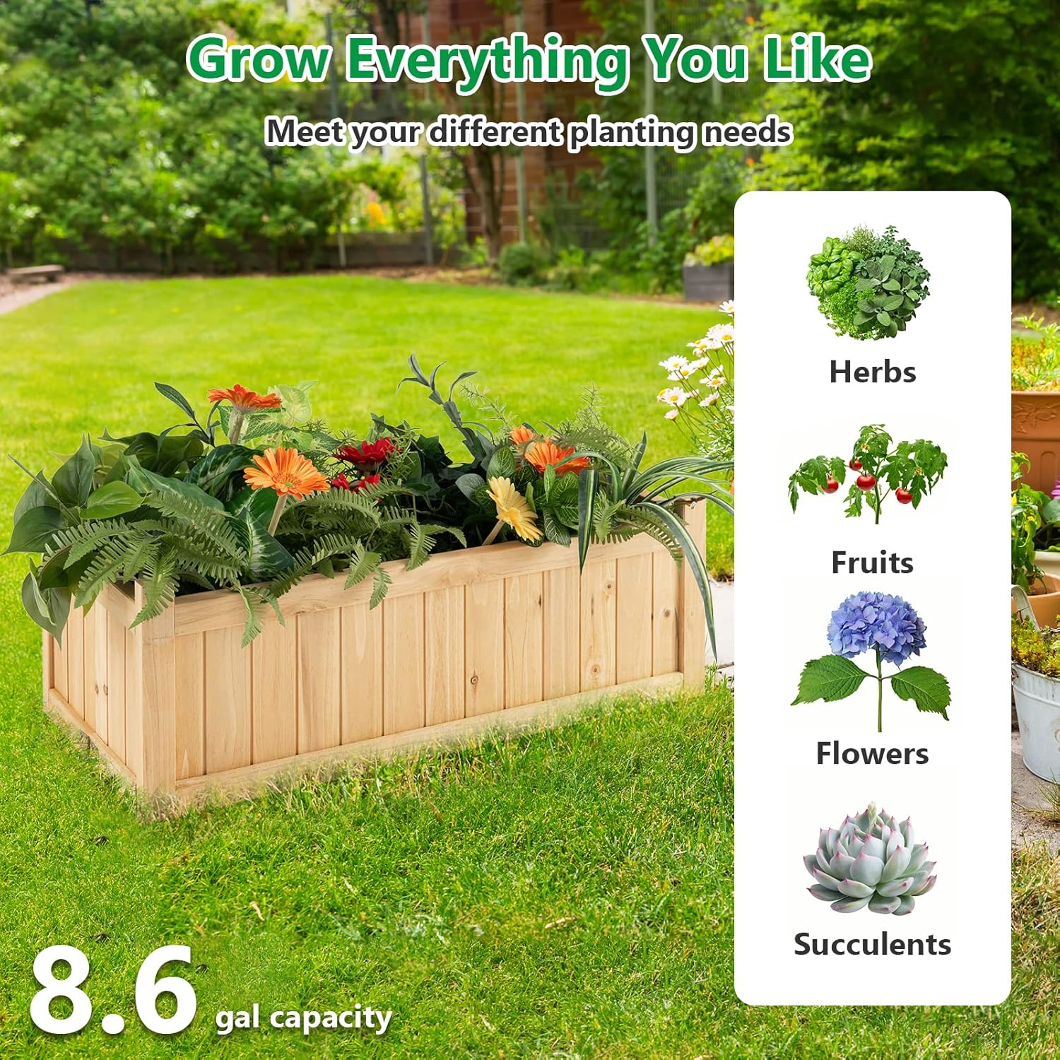 Giantex 27.5” Raised Garden Bed - Wooden Planter Box, Outdoor Folding Rectangle Planter w/Removable Bottom, Premium Drainage System for Herbs, Fruits, Flowers, Succulents, Simple Assembly