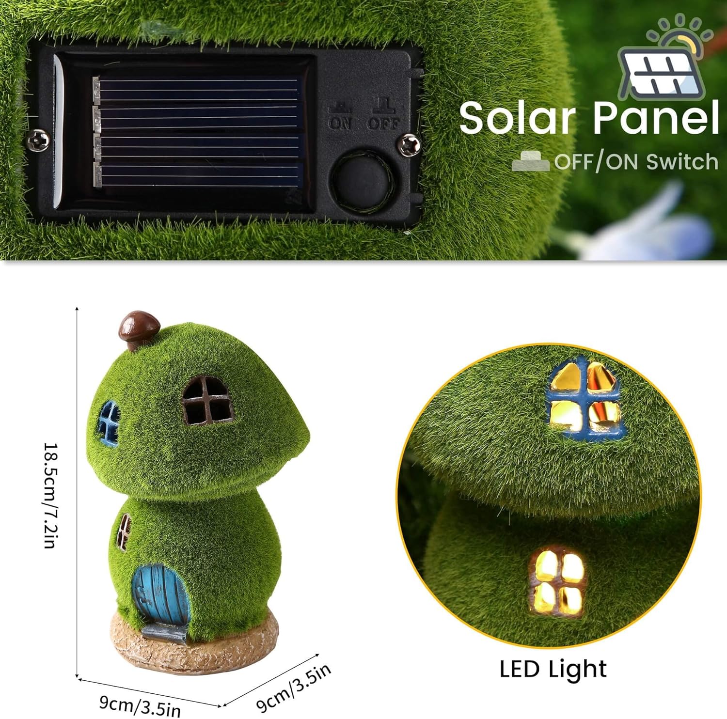 Mushroom Fairy House Decor - Figurine Lights Outdoor Solar Fairy Garden House for Patio Lawn Yard Ornaments, Housewarming Gift 7.4 inch