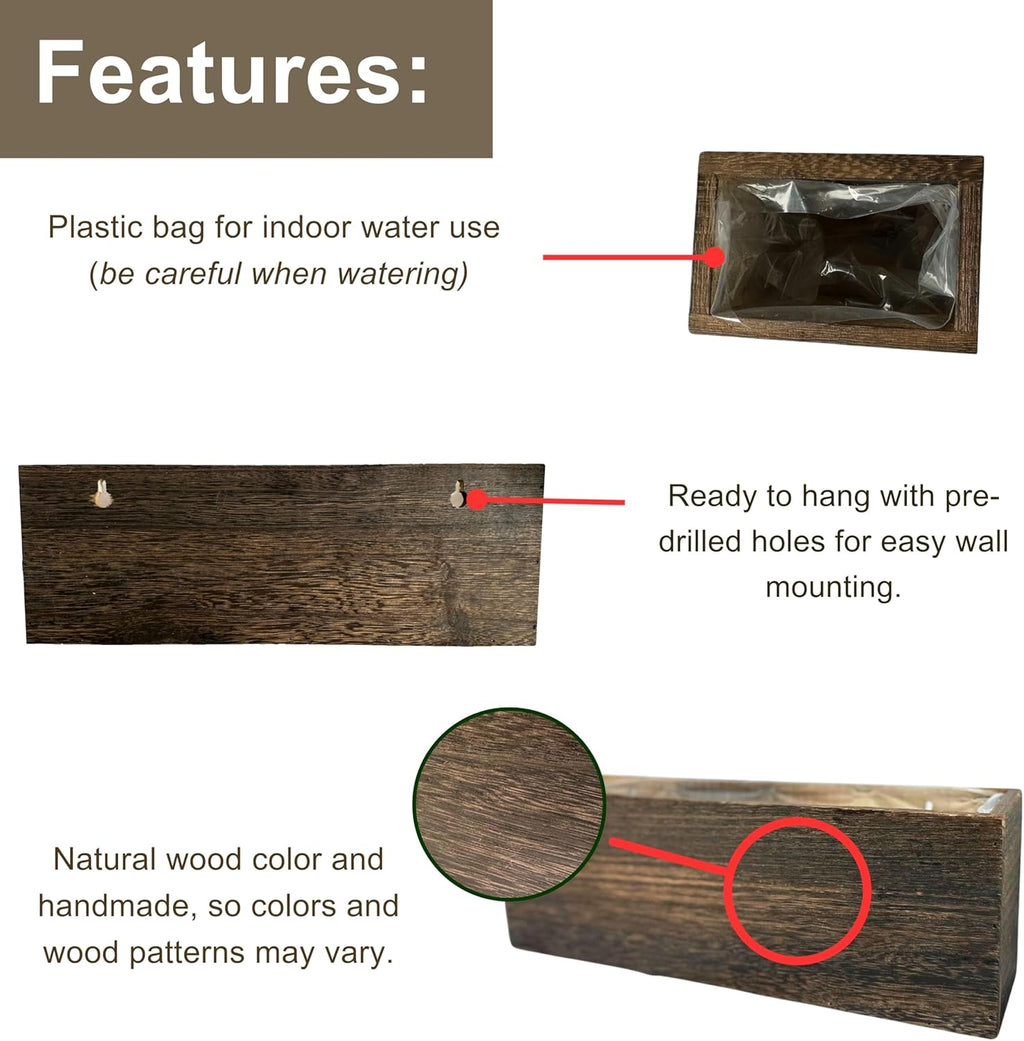 LaLaGreen Wood Planter Box for Plants (8 Pack) Wooden Wall Hanging Planters for Indoor Plant Holder Vase for Dried Flowers, Modern Country Rustic Wall Decor Living Room Bedroom Office Home Garden