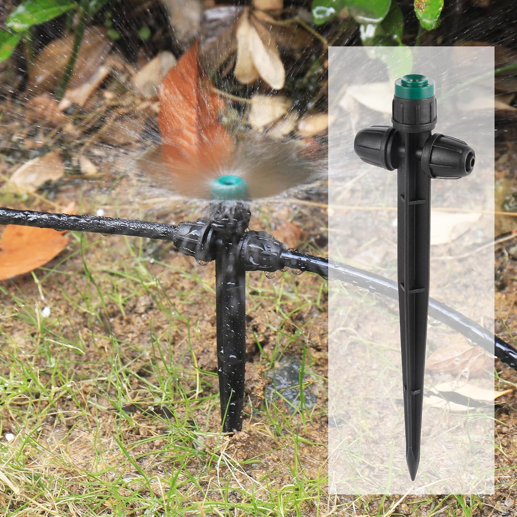 Anti-Drop Drip Irrigation Emitters Sprayer for 1/4" Irrigation Tubing,Double Hole Design Adjustable 360 Degree Sprayer on 6.5" Stake for Garden Irrigation Watering System (25pc-Green Sprayer)