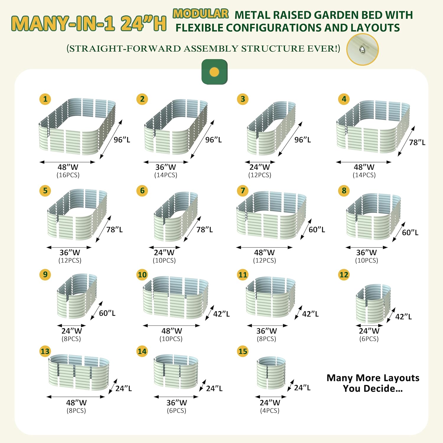 MUPATER 24''H Raised Garden Bed, Galvanized Raised Garden Bed with 3 Aluminum Support Rods, 8x4FT Modular Raised Planter Box Outdoor for Vegetables, Mutli in 1 Metal Garden Bed, Beige