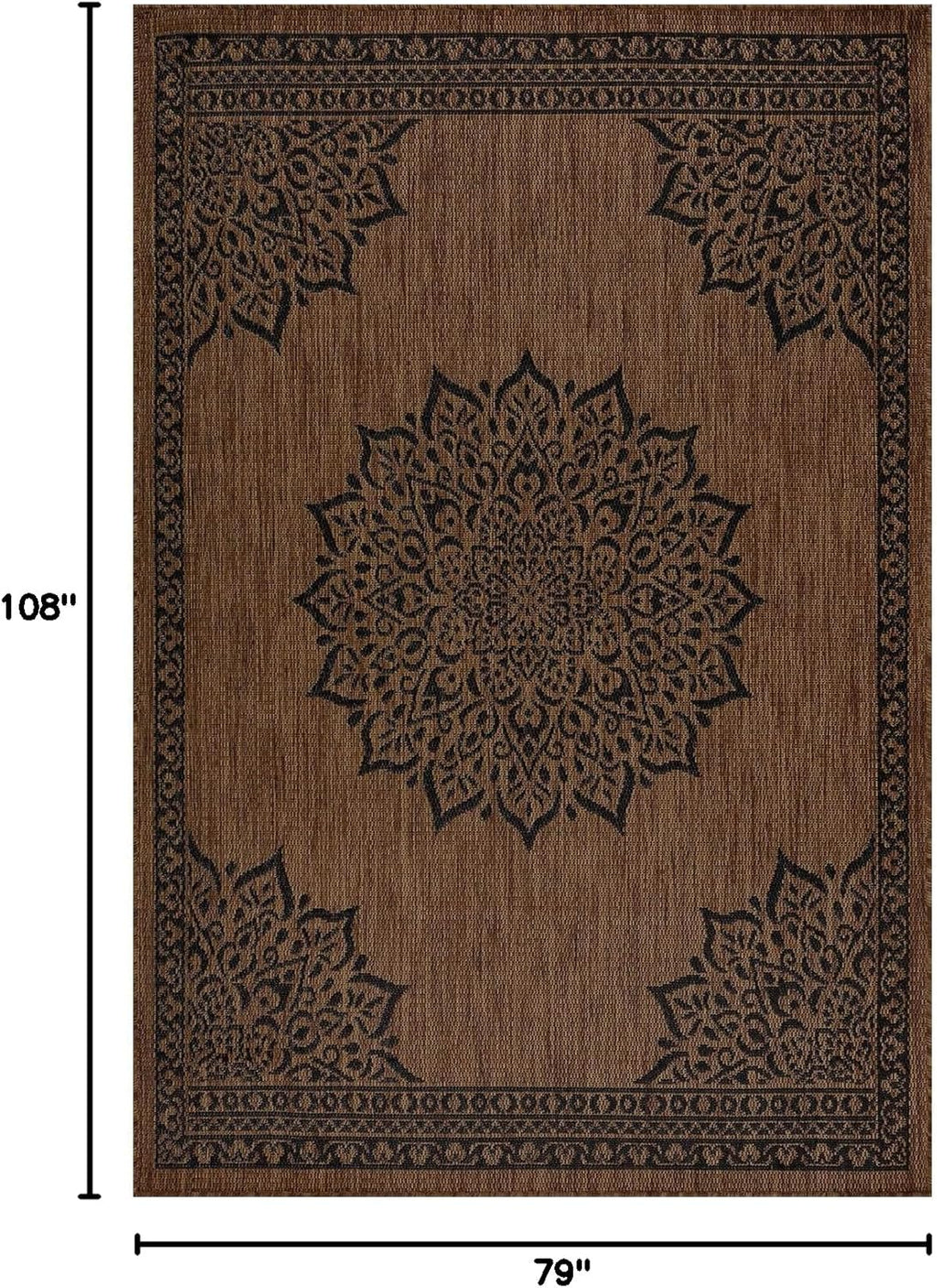 CAMILSON Outdoor Rug, Modern Area Rugs for Indoor and Outdoor Patios, Kitchen and Hallway mats, Washable Porch Deck Outside Carpet (6 x 9, Medallion Nut Brown)