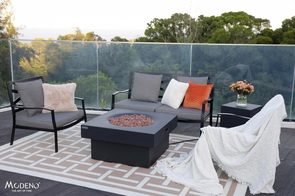 AMS Fireplace | Modeno | Branford | Firepit Table | Cover and Lava Rocks Included | (Fuel: Liquid Propane - Black)