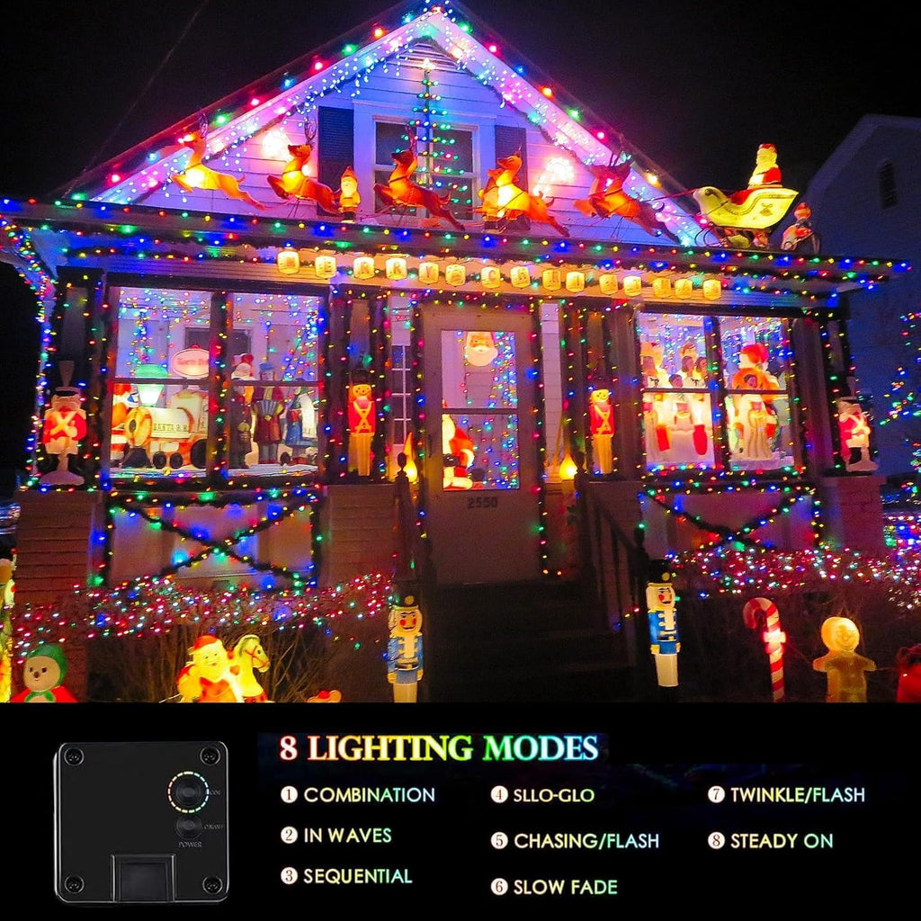 Solar Christmas Lights, Super Bright 270FT 480 LED Solar Lights String with 8 Lighting Modes, Outdoor Waterproof Green Wire Solar Mini Twinkle Light for Xmas Garden Decorations (Multi-Colored)