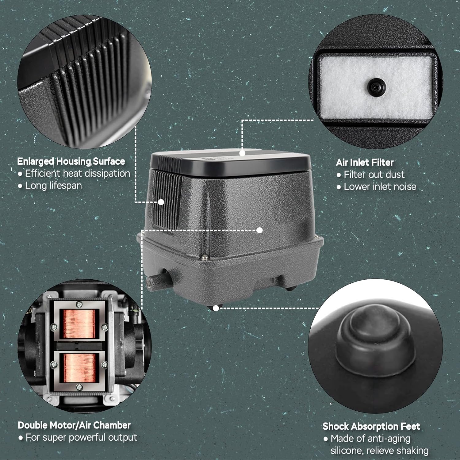 AquaMiracle Linear Air Pump ZP-40/ZP-60/ZP-100/ZP-200 for Pond Aeration, 635/950/1600/4000GPH Septic Air Pump Pond Aerators for Outdoor Ponds, Waste Treatment, Aquarium, Fish Farm, Seafood Restaurant