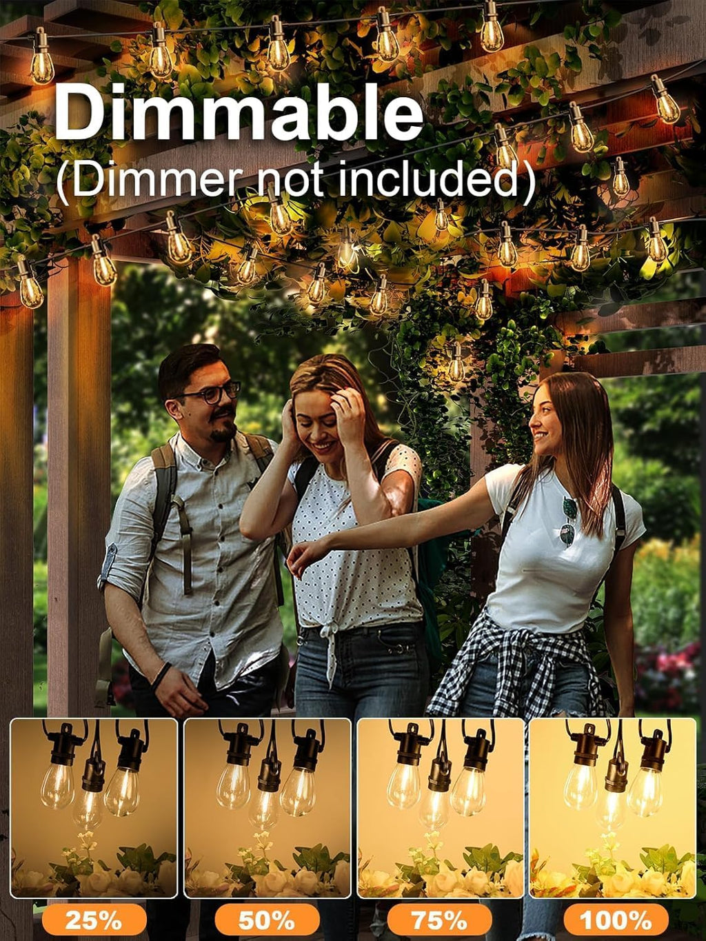 Svater Outdoor String Lights LED 25 FT, Patio Lights for Outside Waterproof IP65 with Shatterproof LED Bulbs, Cafe Bistro Backyard Balcony Hanging Light Warm White