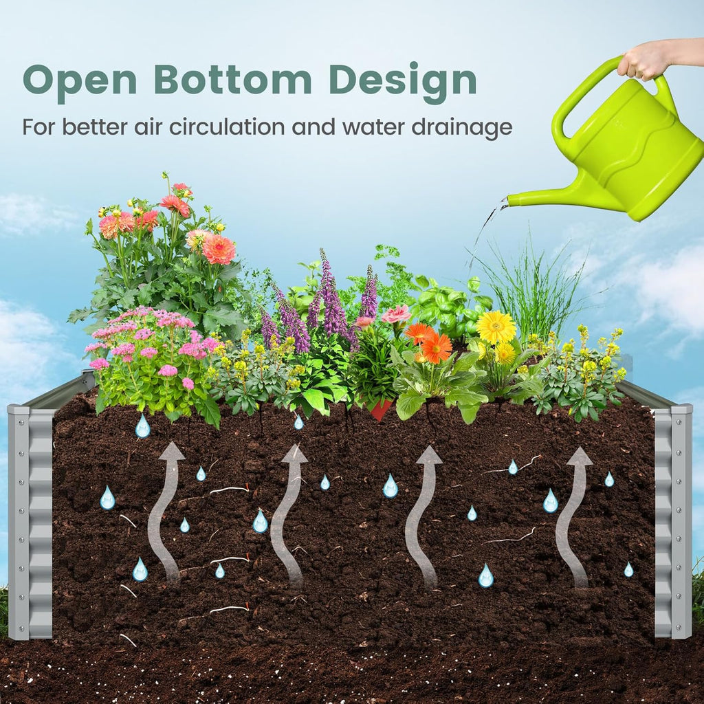 Raised Garden Bed, Metal Garden Planter with Open Bottom, Sprayed Plate & Thickened Corner Protectors, Outdoor Planter Box for Vegetables, Flowers & Herbs (Gray)