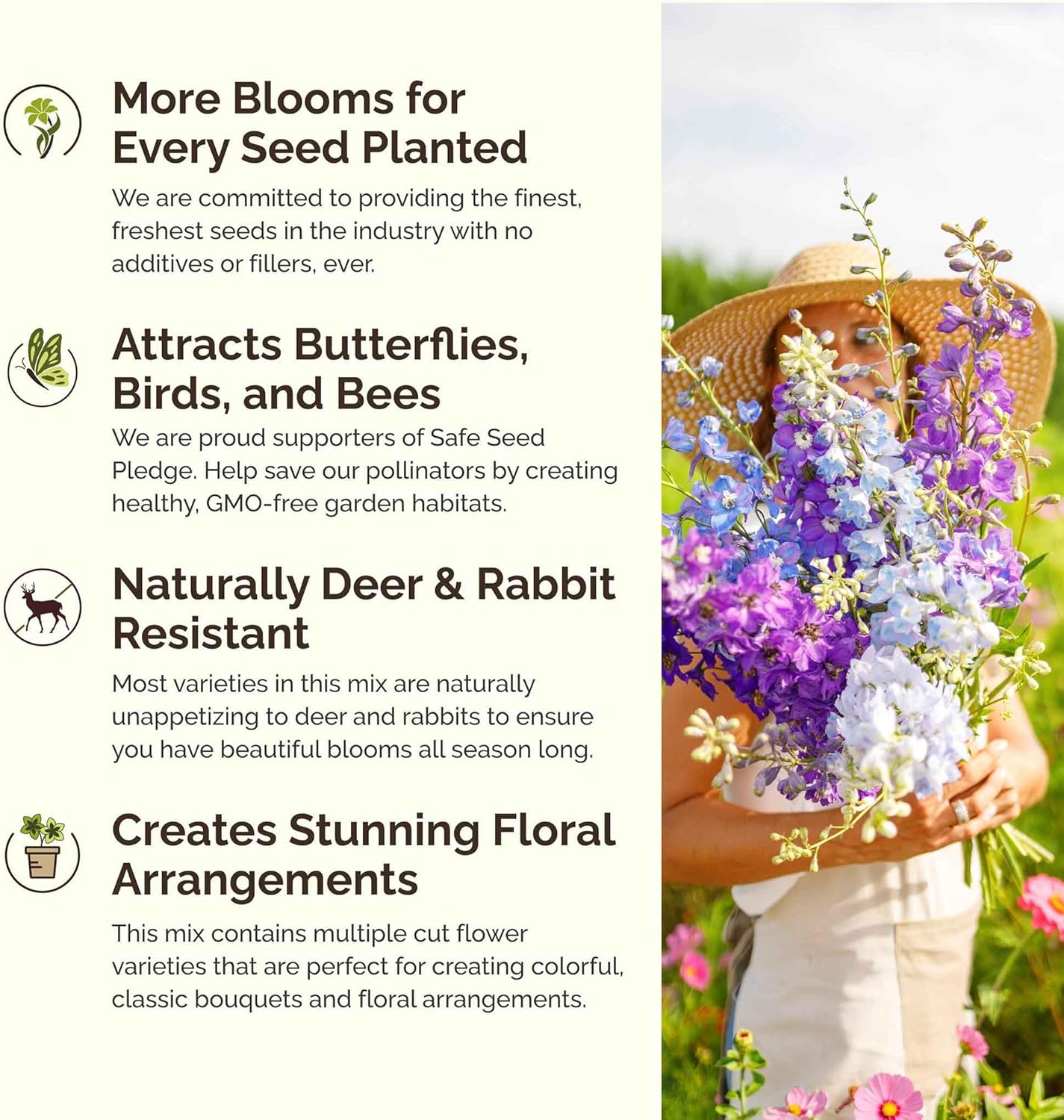 Eden Brothers Power Couple Flower Mixed Seeds for Planting, 5 lb, 2,400,000+ Seeds with Rocket Larkspur, Bupleurum | Attracts Pollinators, Plant in Spring or Fall, Zones 3, 4, 5, 6, 7, 8, 9, 10