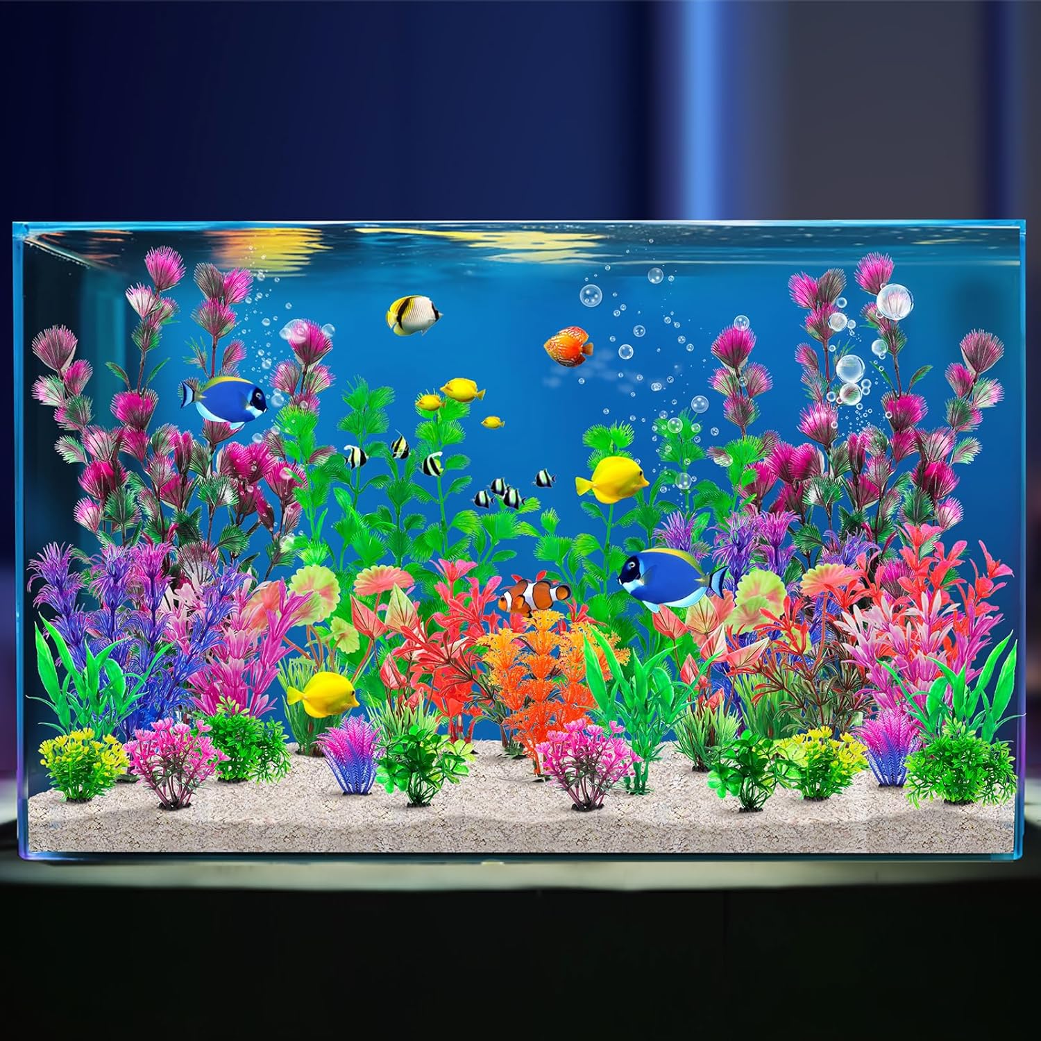 CousDUoBe 30Pcs Aquarium Plants, Fish Tank Accessories Artificial Aquatic Plants,Full Set of Fish Tank Decorations, Various Sizes