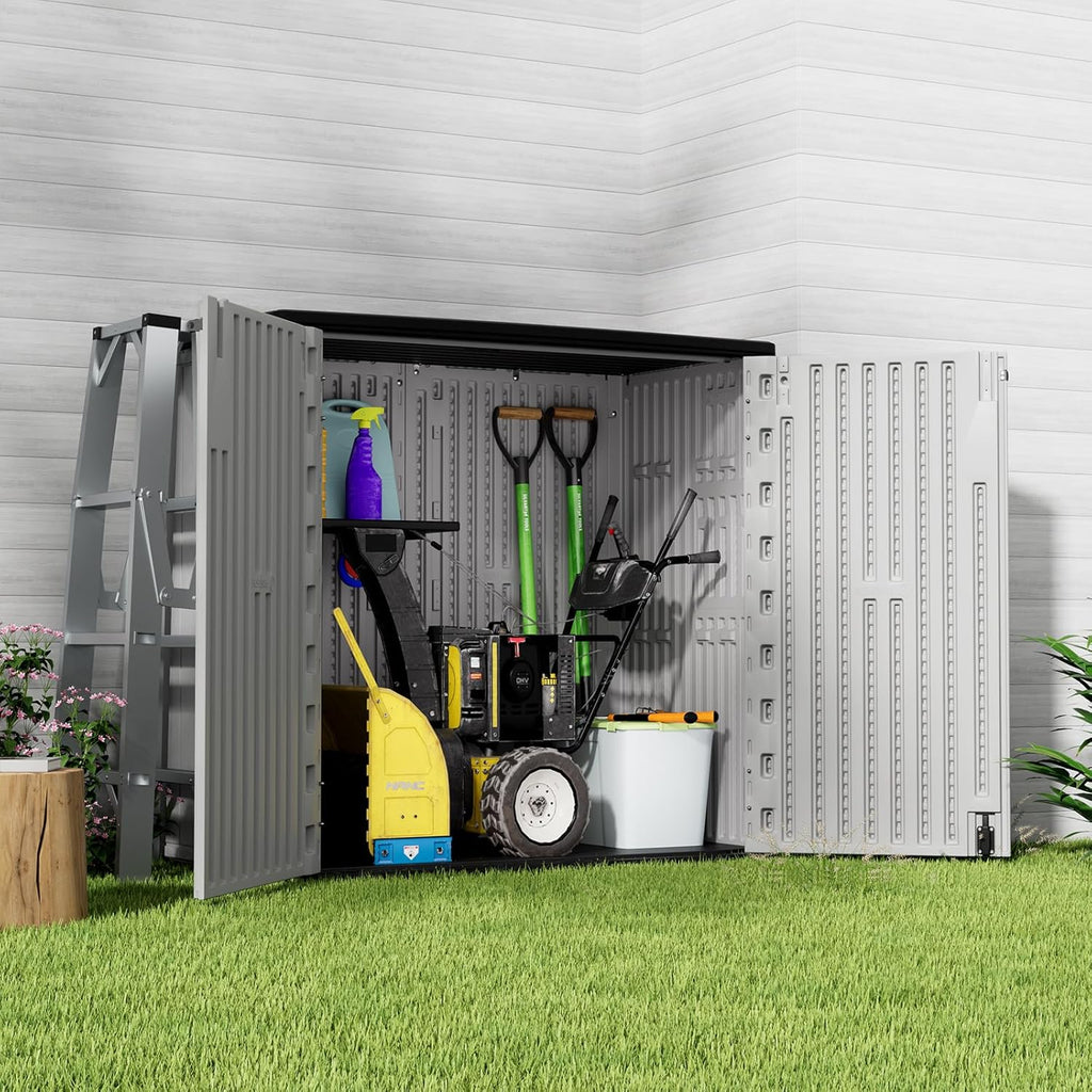 HOMSPARK 37 Cu.Ft Outdoor Storage Shed Weather Resistant, Multi Functional | Double-Wall Resin Storage Sheds & Outdoor Storage Box Waterproof for Backyard Garden Patio Lawn (Light-Grey)