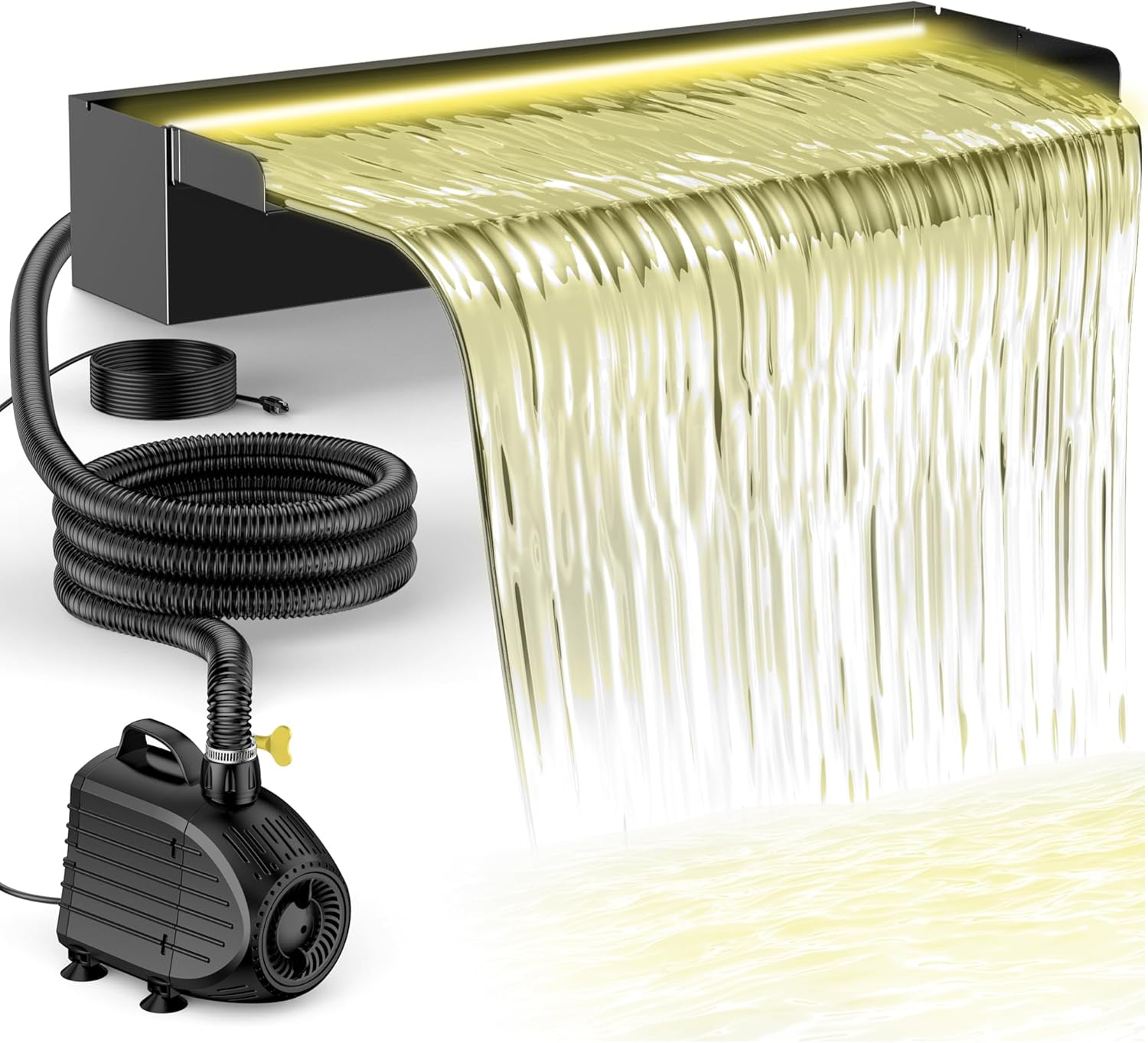 NFESOLAR Pond Waterfall Spillway Kit, Includes 23.6" W Stainless Pond Waterfall Box, 1200 GPH Water Pump, 10FT Corrugated Tubing for Outdoor Ponds Pool Streams up to 3000 Gallons N4611