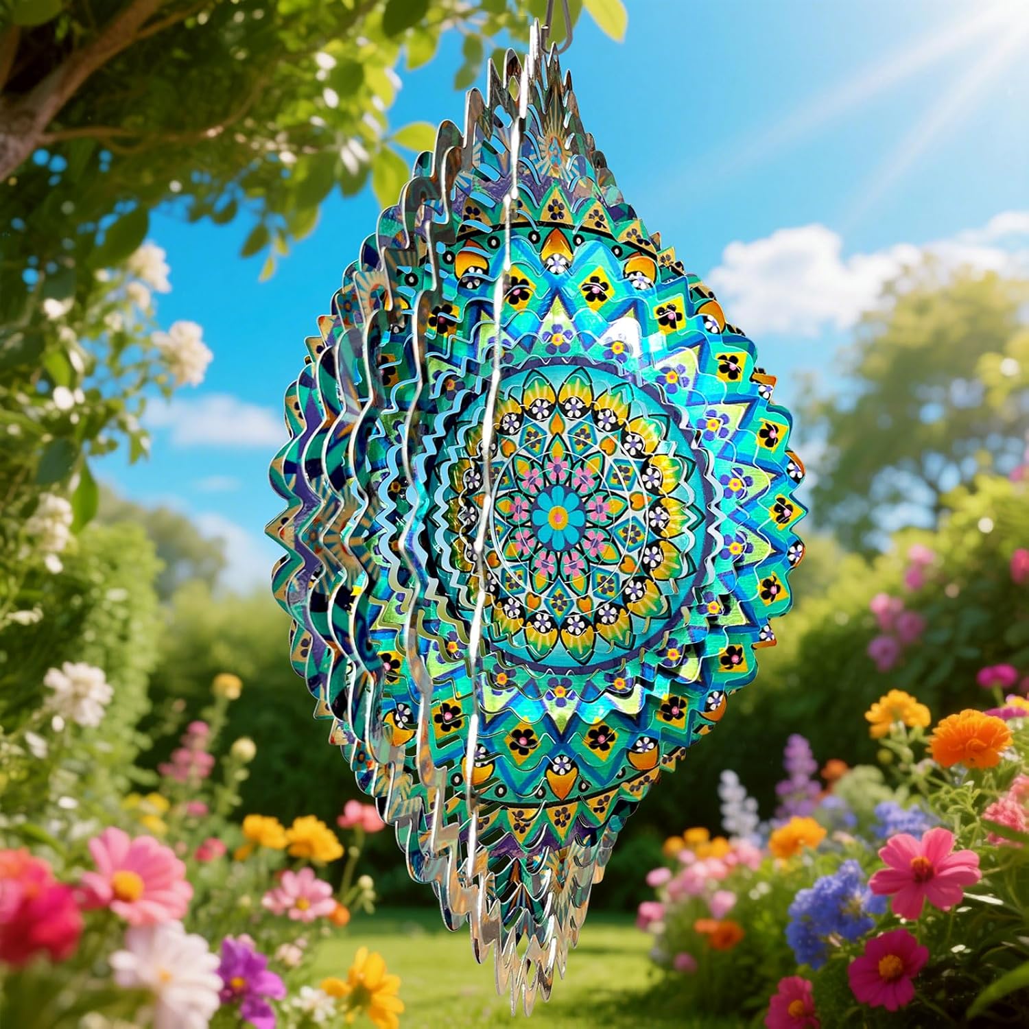 Wind Spinner Mandala Peacock - 12In Laser Cut Stainless Steel Wind Spinners Outdoor, 3D Kinetic Hanging Sculpture, Rustproof Metal Garden Decor Yard Art, Unique Gift for Women, Men, Holidays