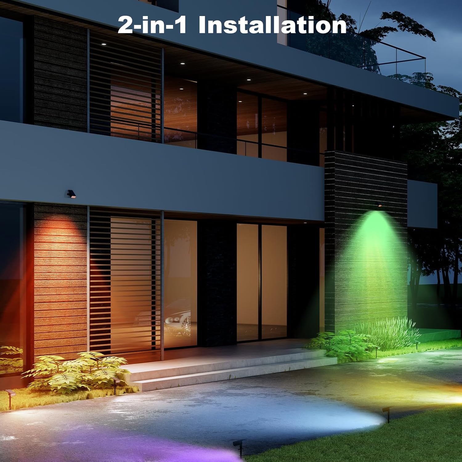 Solar Lights Outdoor Waterproof IP65, 8 Lighting Modes Multicolor Solar Spot Lights Outdoor, Landscape Spotlights for Garden Yard, 2 Pack RGB