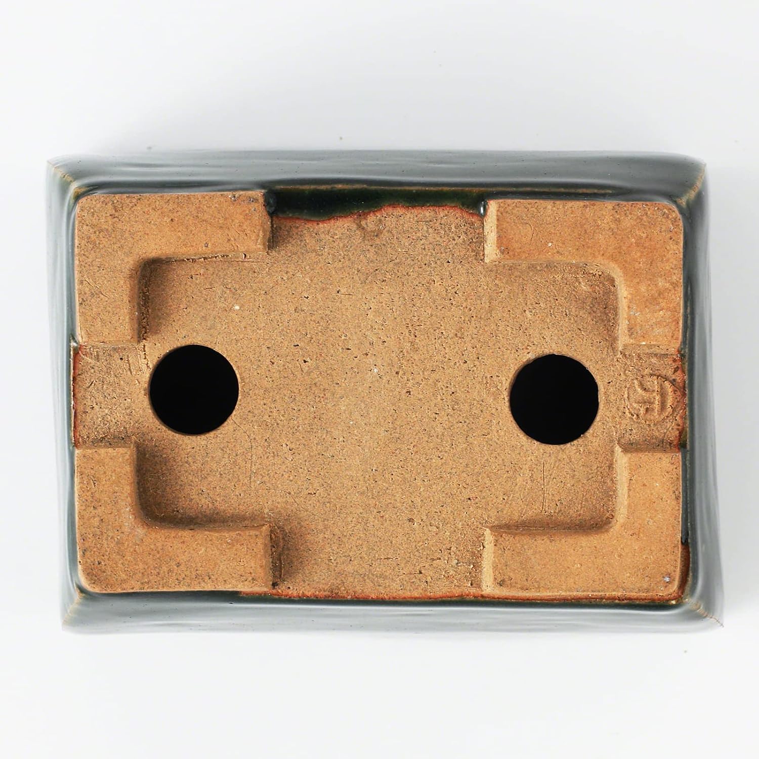 Wazakura Tokoname Series Small Handmade Rectangular Olive Green Glazed Bonsai Pot with Drainage Holes 5.3 in (135 mm) Made in Japan, Ceramic Garden Container, Decorative Flower Planter