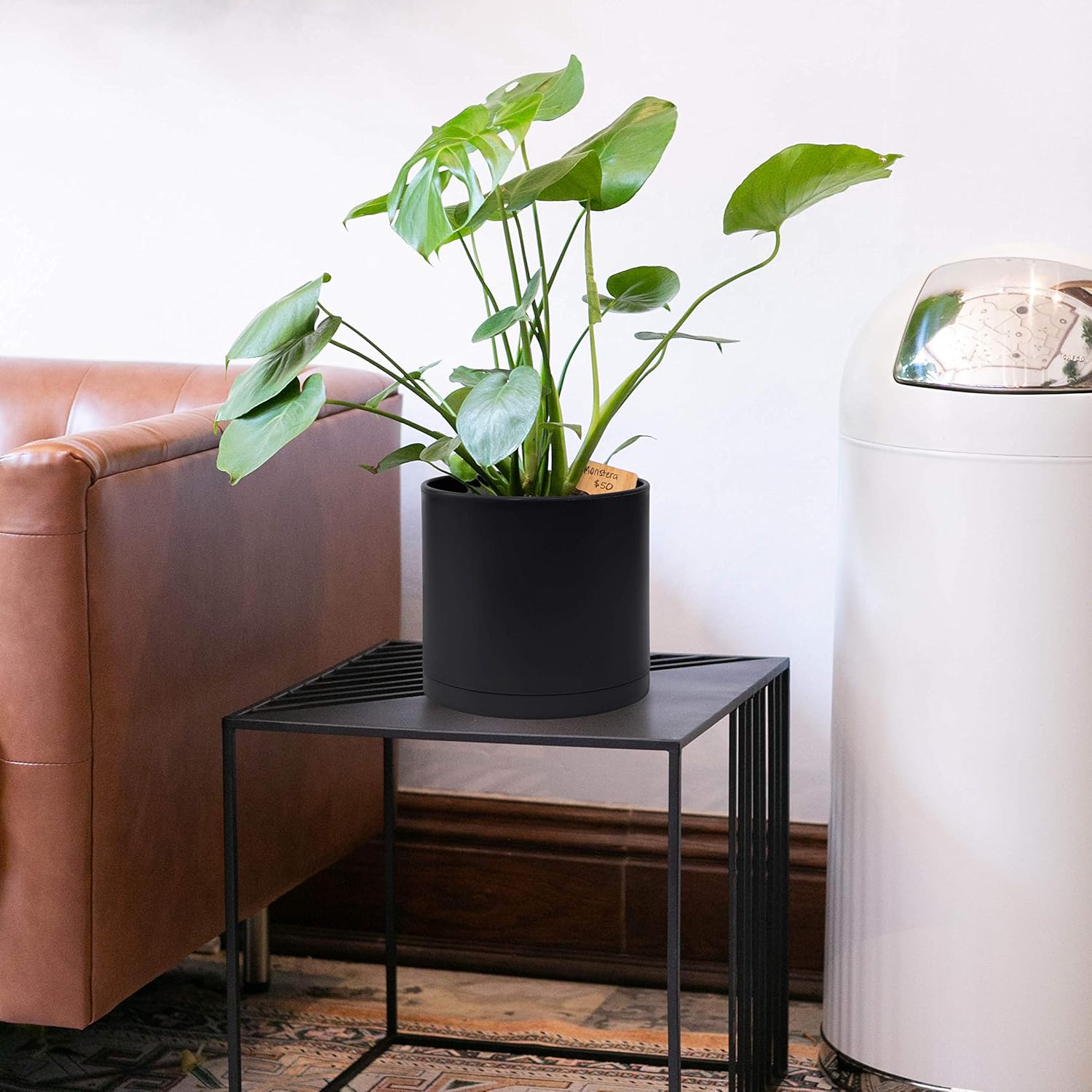 D'vine Dev 8 Inch Plastic Planter Pots for Plant Pot with Drainage Hole and Seamless Saucers, Black Color, 74-X-B-1