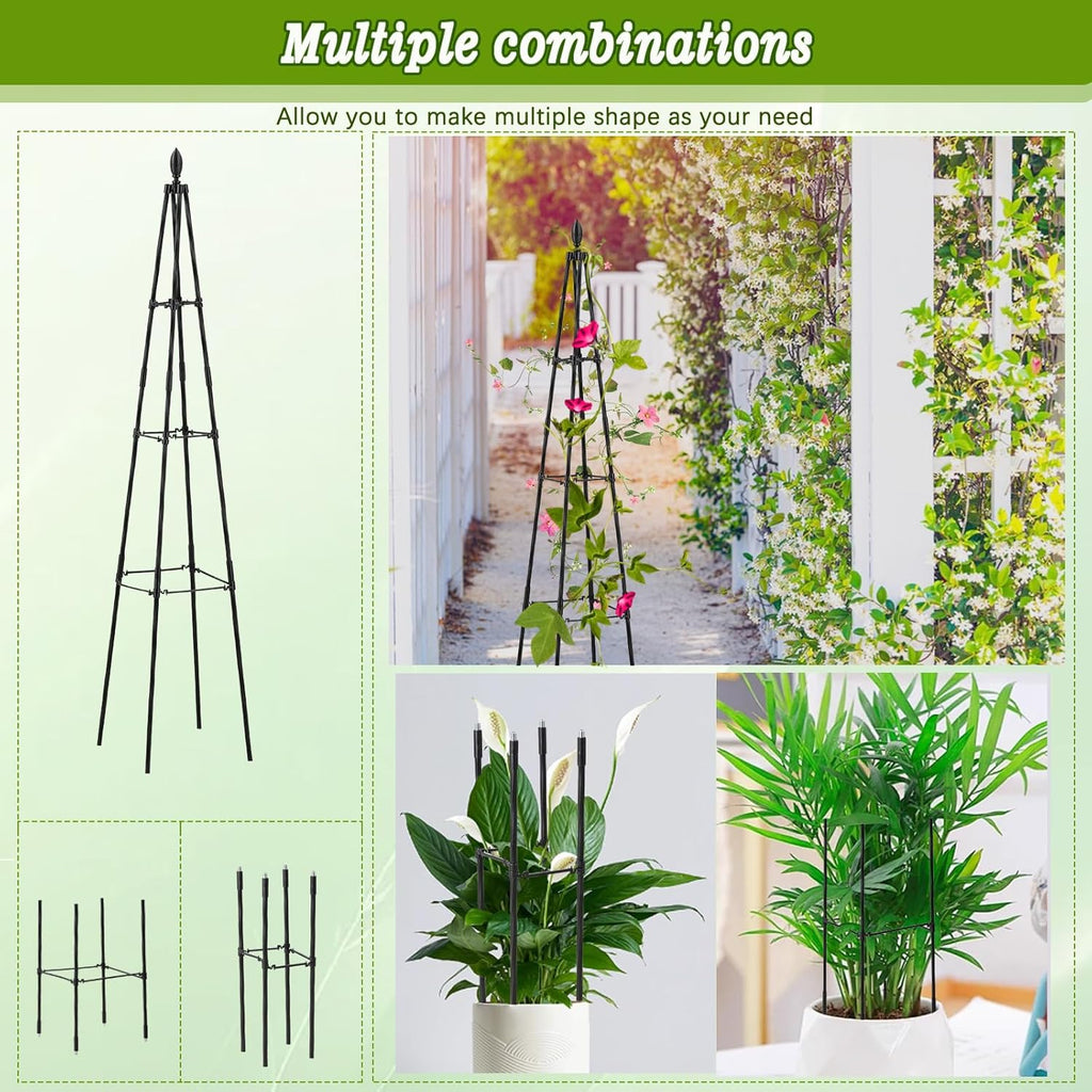 2 Pack Garden Trellis for Climbing Plants Outdoor,63inch Tall Rustproof Metal Obelisk Trellis Support for Potted Vines Vegetable Plants Indoor Outdoor, Lightweight