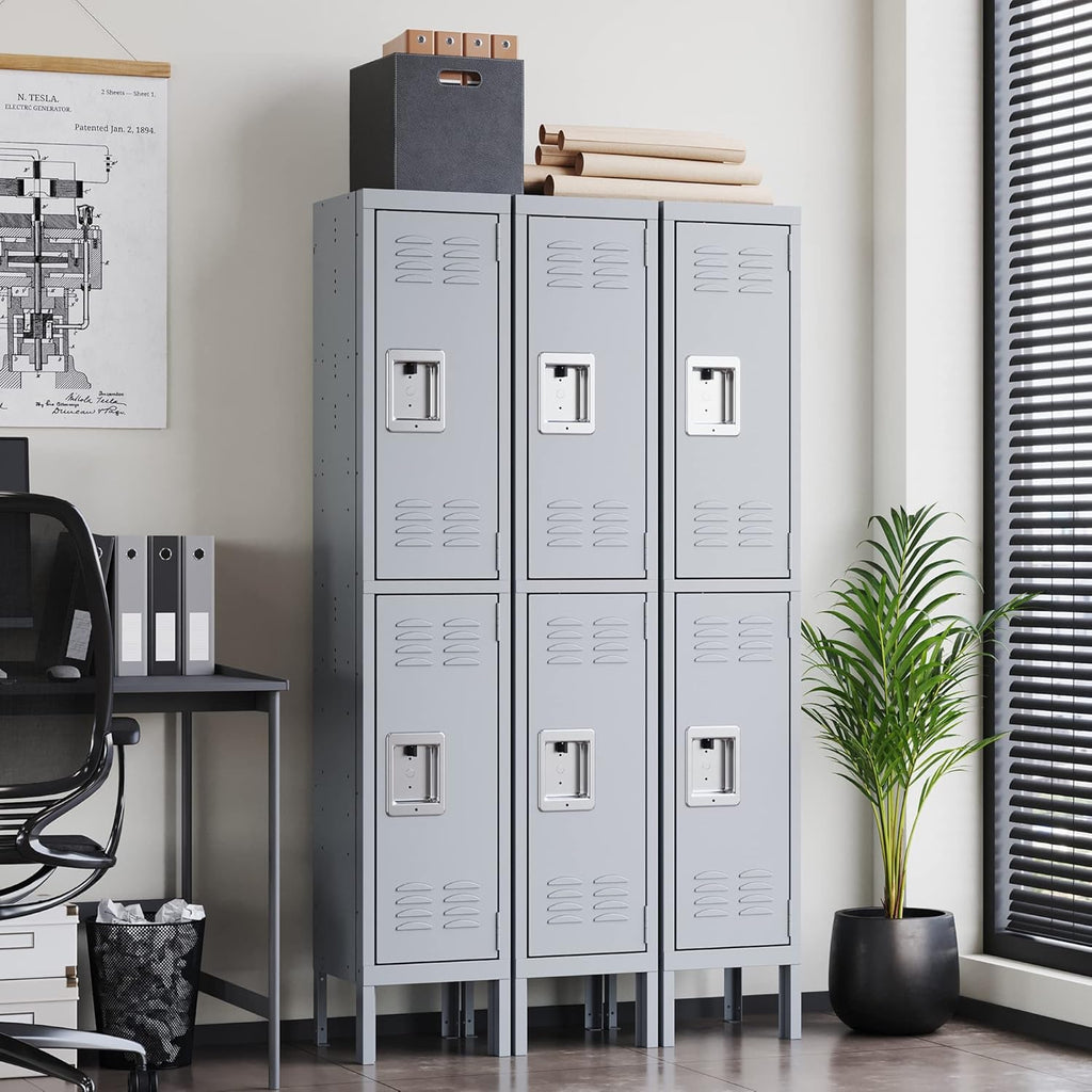 Letaya Storage Locker with Lock Door,Metal Storage Cabinet 4 Tier with Hook for Employees, School,Gym, Home,Office(2 Door-Gray)