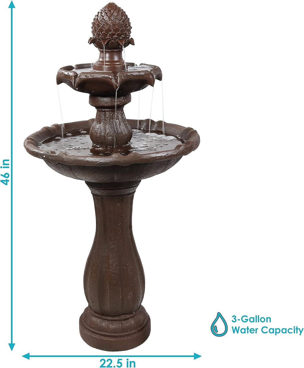 Sunnydaze Pineapple 46-Inch 2-Tier Outdoor Solar Fountain - Decorative Water Fountain with Pump for Garden, Patio, Yard or Balcony - Rust Finish