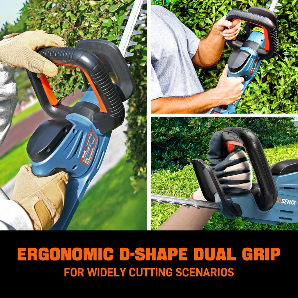 SENIX X2 20 Volt Max* 18-Inch Battery Powered Cordless Hedge Trimmer, Brushless Motor, Double-Sided Dual Action Blades, 3/4" Cutting Capacity, Includes Blade Cover, 2.5 Ah Battery & Charger (HTX2-M)