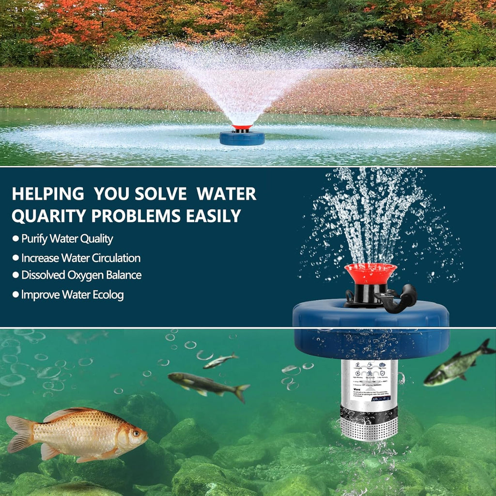 Pond Fountain Aerator 1 HP, 110V 750W -Pond Fountain 15000 GPH Floating Aerator Pump-100ft Power Cord -For Ponds and Lakes 2025 Latest model