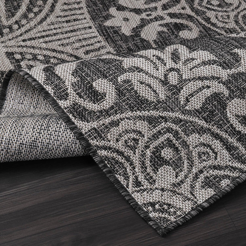 Medallion Outdoor Rug 9x12 Washable Outside Carpet for Indoor Patio Porch Waterproof Easy Cleaning Non Shedding Area Rugs Dark Gray 9 x 12