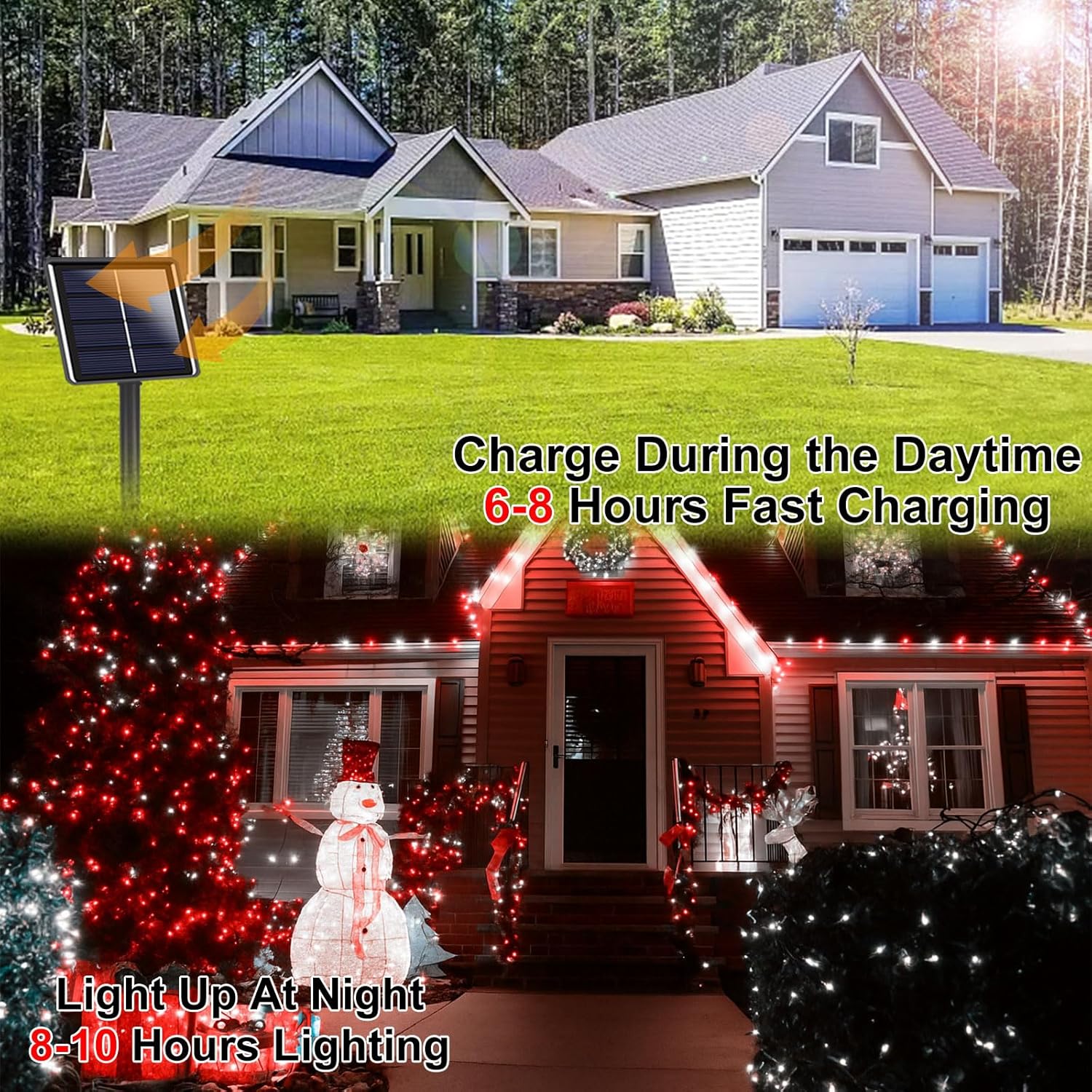 4 Pack 180FT Solar Christmas Lights Outdoor Waterproof, Super Bright 320 LED Solar String Lights with 8 Lighting Modes, Green Wire Twinkle Tree Light for Outside Xmas Party Decorations (Red and White)