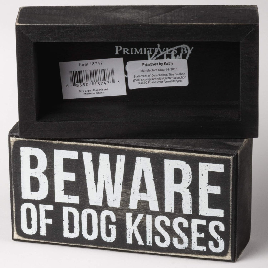 Primitives by Kathy Rustic Wooden Decor Sign - 'Beware of Dog Kisses' - Office/Farmhouse Decor, Dog Lovers Gift, 5""