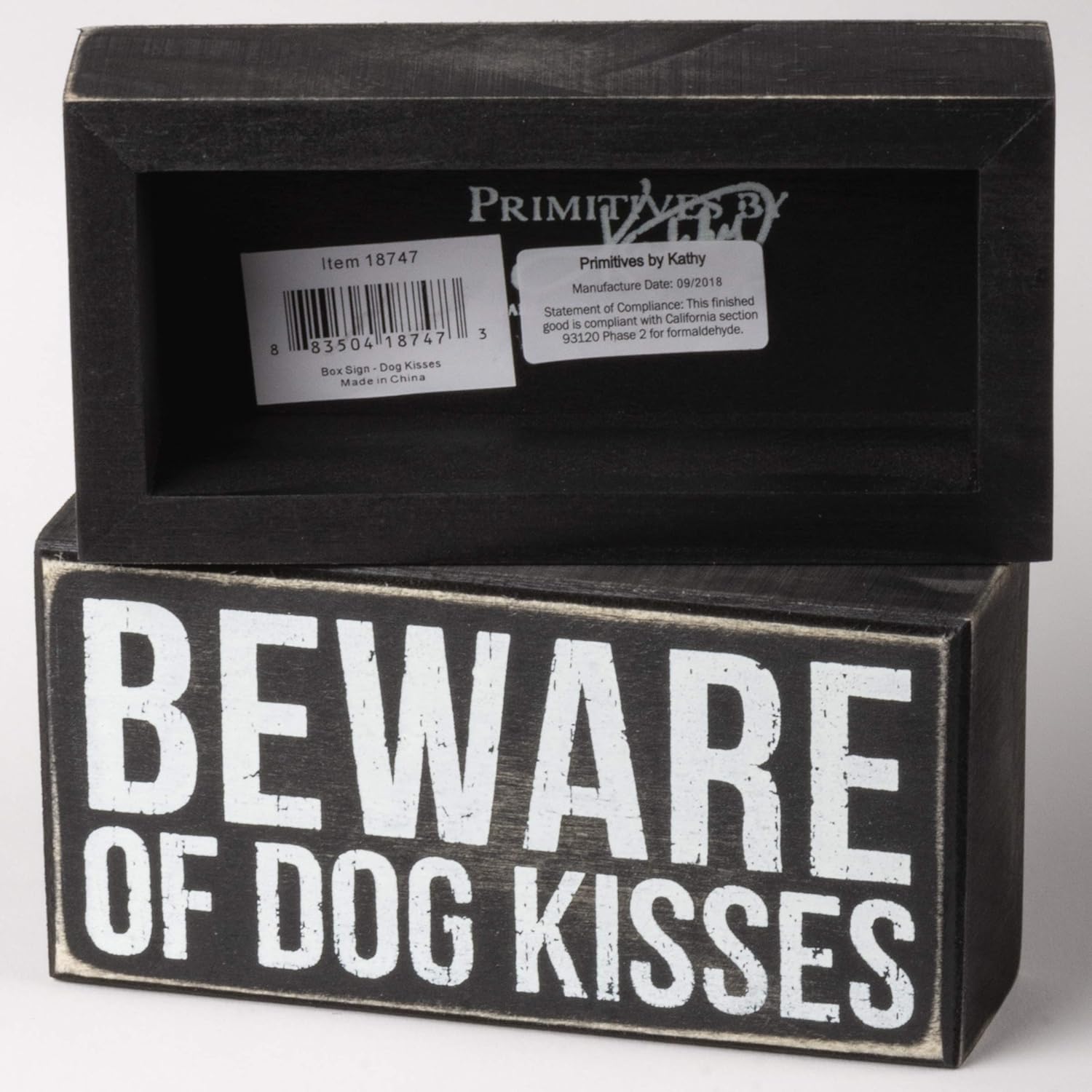 Primitives by Kathy Rustic Wooden Decor Sign - 'Beware of Dog Kisses' - Office/Farmhouse Decor, Dog Lovers Gift, 5""