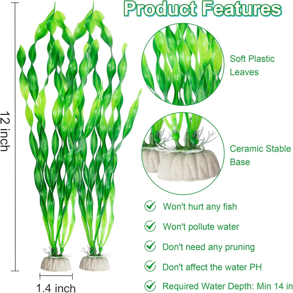 MyLifeUNIT Artificial Seaweed Water Plants for Aquarium, Plastic Fish Tank Plant Decorations 10 PCS (12 Inches Tall, Green)