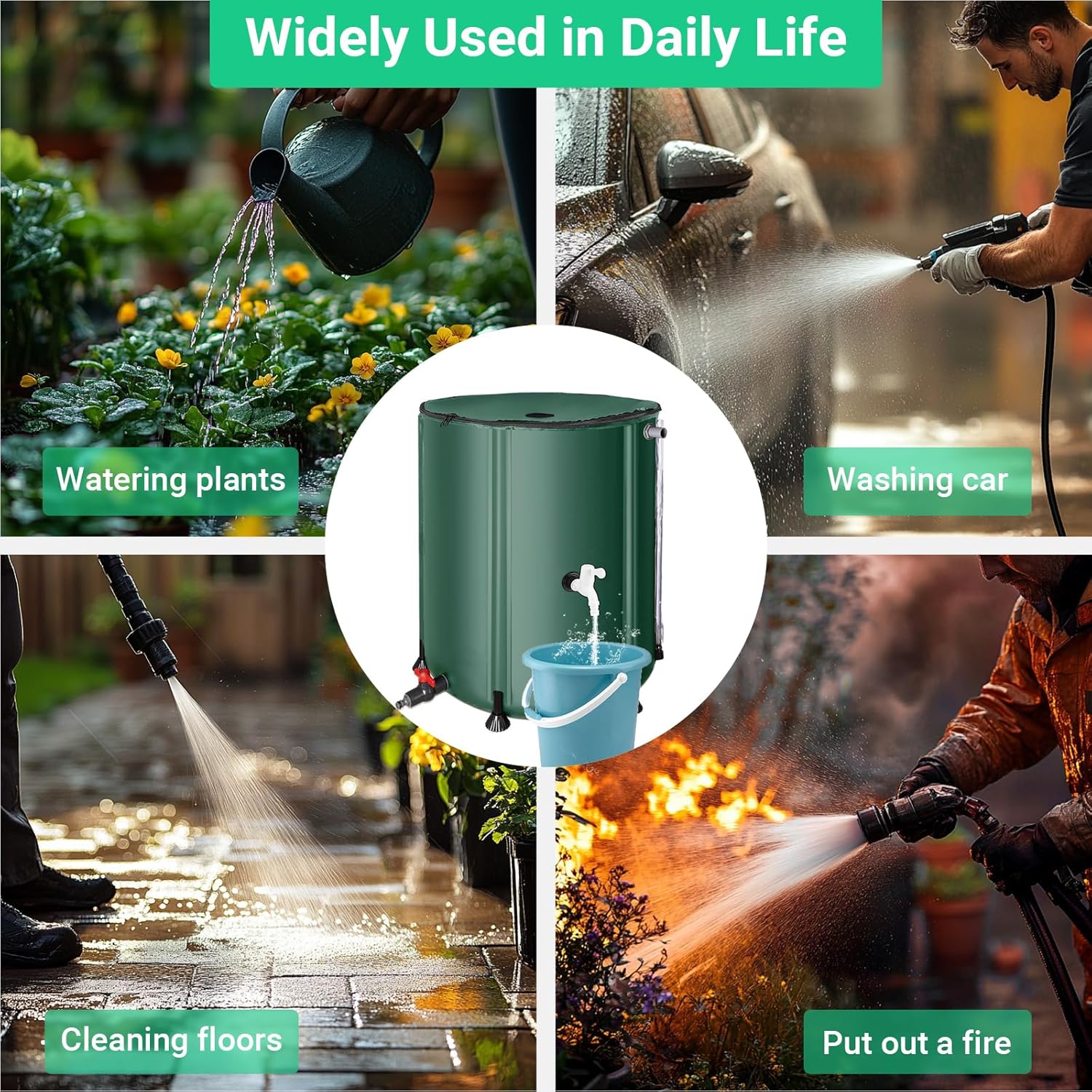 50 Gallon / 200L Rain Barrel, Collapsible Rain Barrels to Collect Rainwater from Gutter with Spigots and Overflow, 500D PVC Portable Rain Water Collection Catching System, Water Catcher Tank