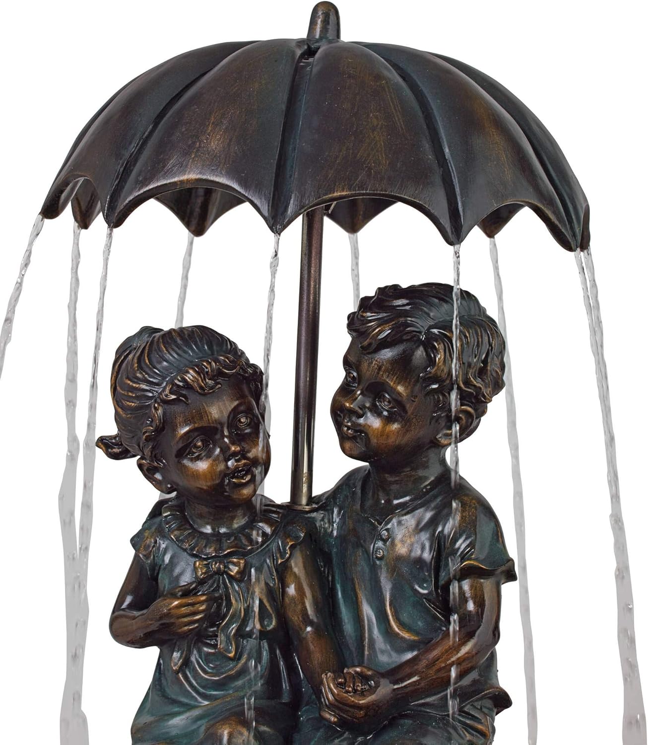 Boy and Girl Under Umbrella 40" High Large Rustic Indoor Outdoor Decor Bronze Floor Fountain Standing Waterfall Basin Water Feature for Outside Garden Patio Yard Backyard Porch Deck - John Timberland