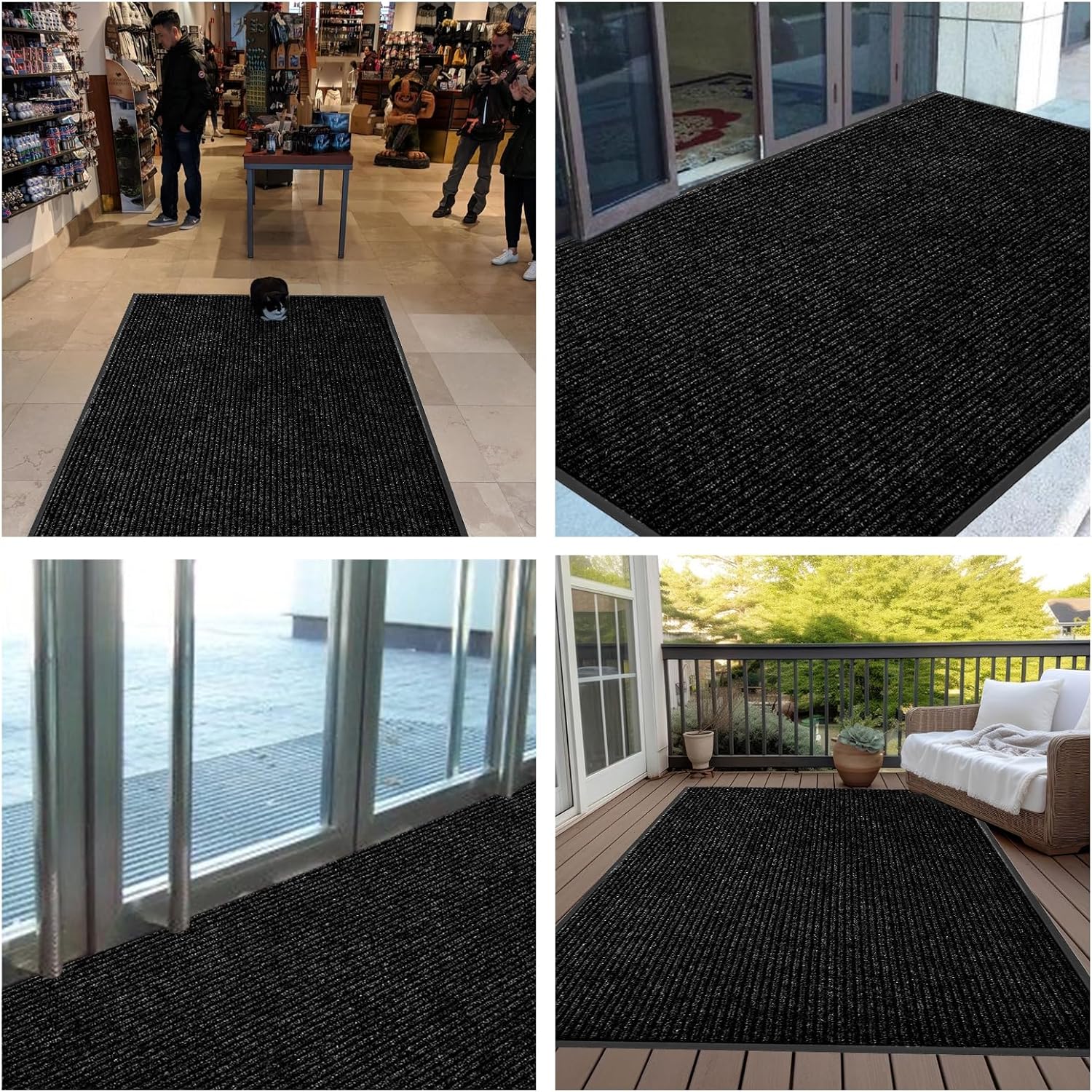 fani Heavy Duty Large Outdoor Indoor Entrance Black Doormat Waterproof Low Profile Entrance Rug Front Door Mat Patio Anti-Skid Rubber Back, 48x120 inch (Black)