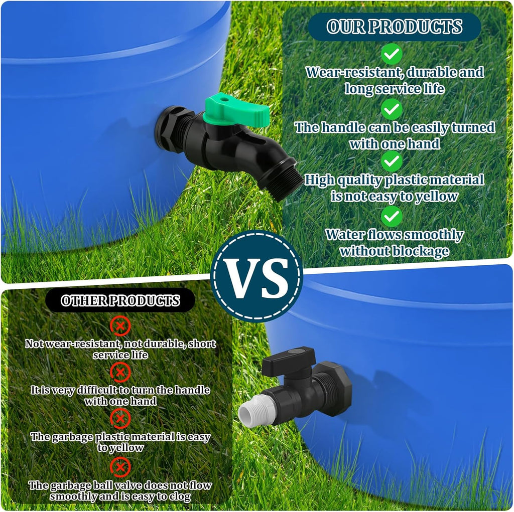 Plastics Rain Barrel Spigot Kit High Flow Valve Core Water Tank Faucet+PVC Bulkhead Fitting 1/2" NPT to 3/4" GHT Rain Barrel Spigot for Plastic Bucket Rainwater Drum Container Downspout Collector in