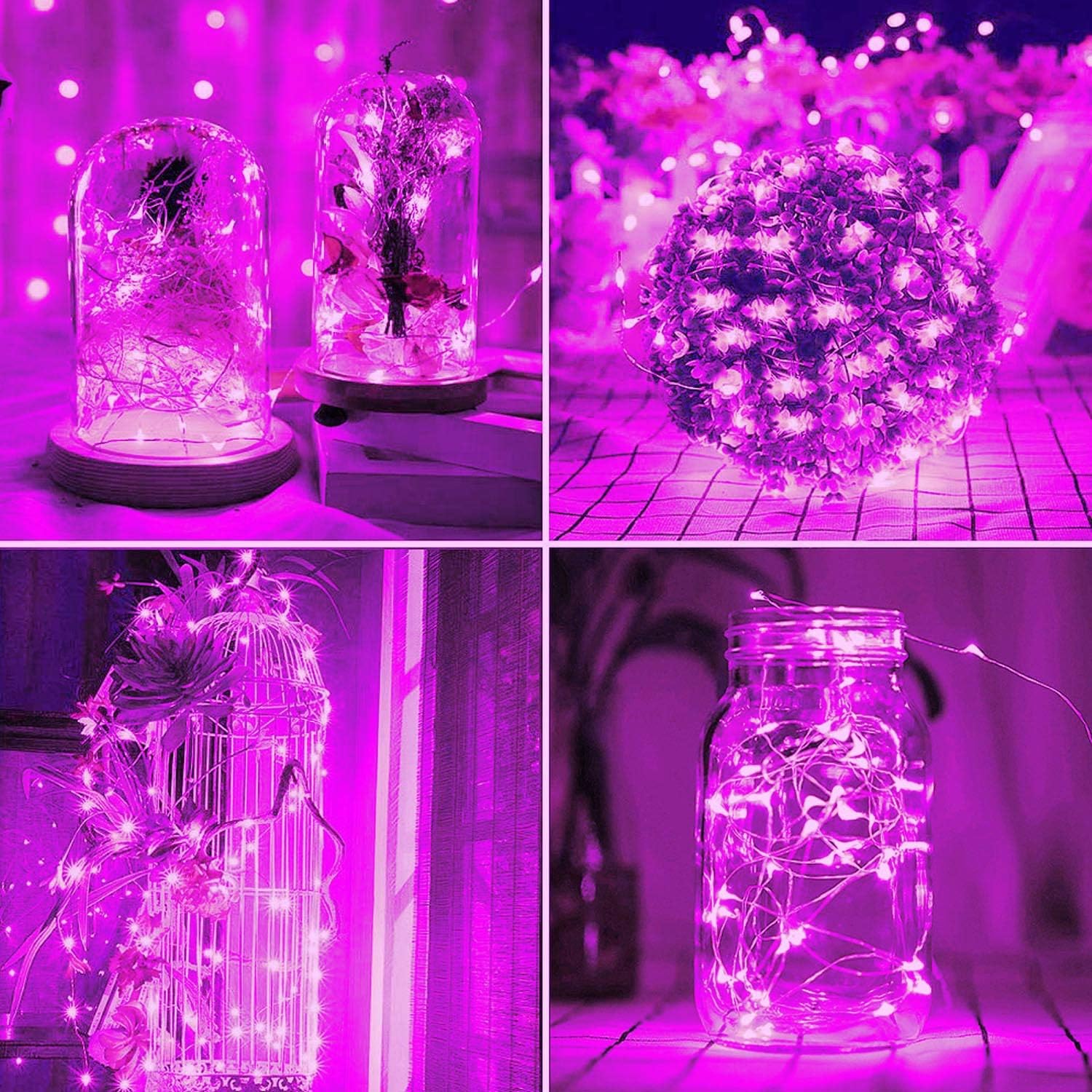 2 Pack Total 200 LED 66FT Solar Powered Copper Wire String Lights Outdoor, Waterproof, 8 Modes Fairy Lights for Valentines Day Decor, Garden, Patio, Party, Christmas, House (Pink)