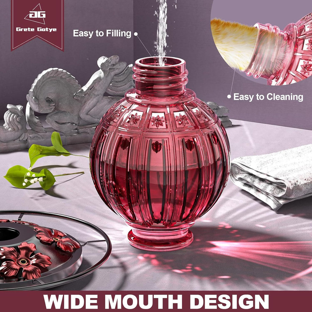 2 Pack Glass Hummingbird Feeder for Outdoors Hanging, Bird Nectar Feeder with Perch & 5 Flower Feeding Ports, 26 Oz Leak Proof for Outside Garden Decor Backyard, Gifts for Women Mom, Red & Pink