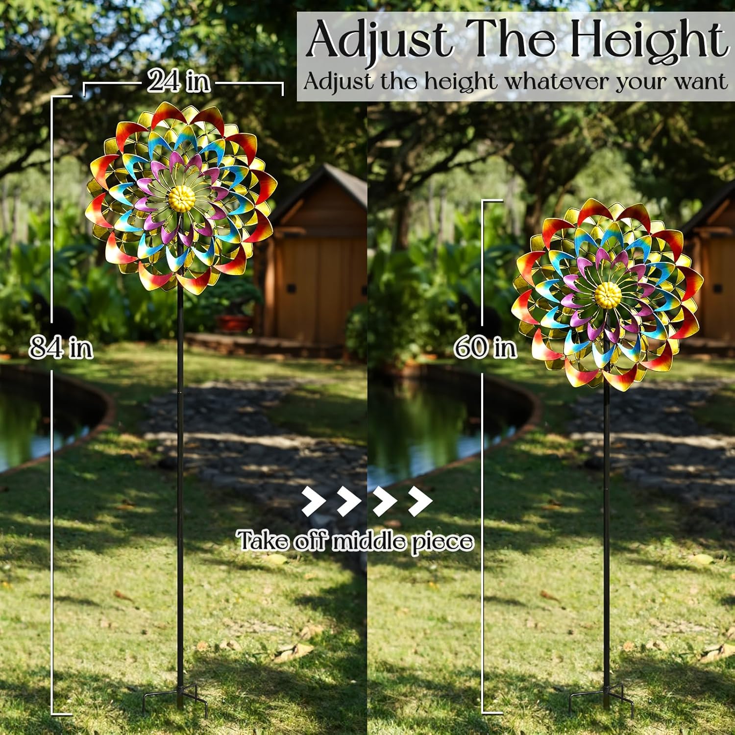 Wind Spinners Outdoor for Yard and Garden Large, Metal Wind Spinners & Wind Sculptures 84 inch, Birthday Gift for Women Family Garden Decor(Colorful)