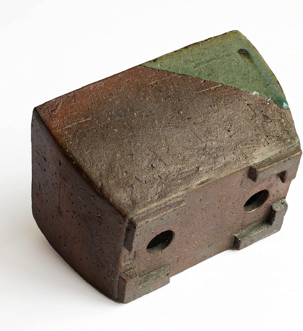 Wazakura Tokoname Series Small Handmade Rectangular Glazed Bonsai Pot with Drainage Holes 5.3 in (135 mm) Made in Japan, Ceramic Training Container and Planter - Brown Green