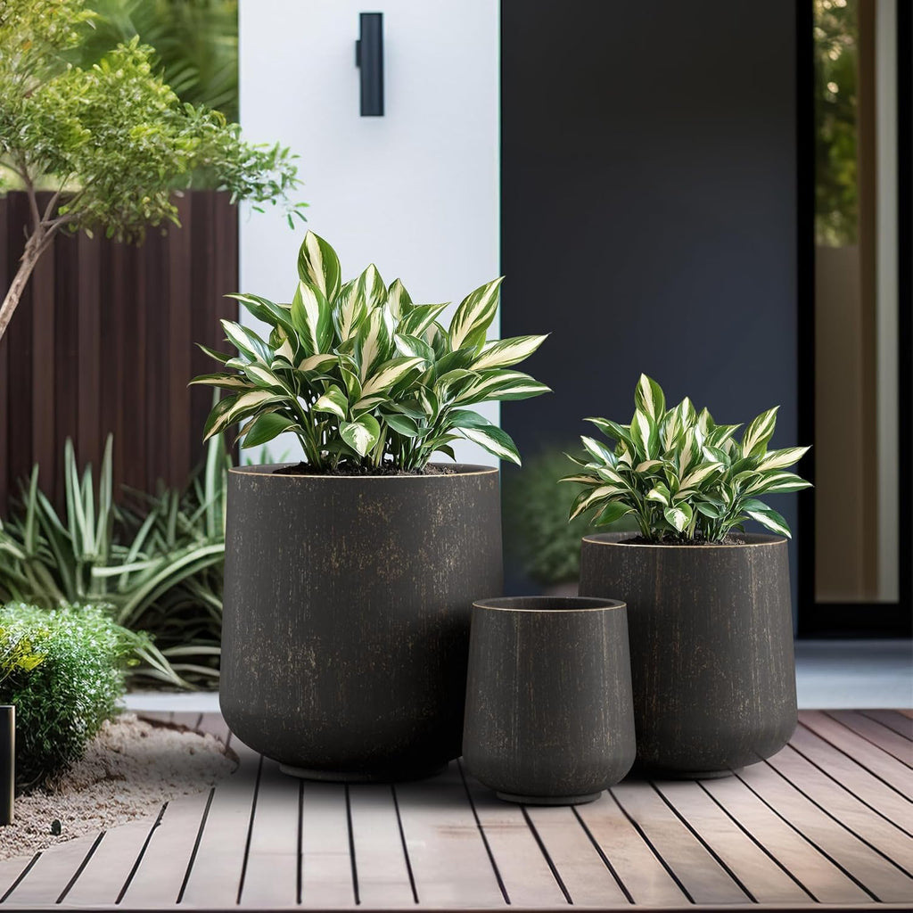 Kante 15.3"+11.6"+8.2" Dia Round Concrete Planter, Large Outdoor Indoor Planter Pots Containers with Drainage Holes and Rubber Plug for Home Garden Patio, Oil Rubbed Bronze