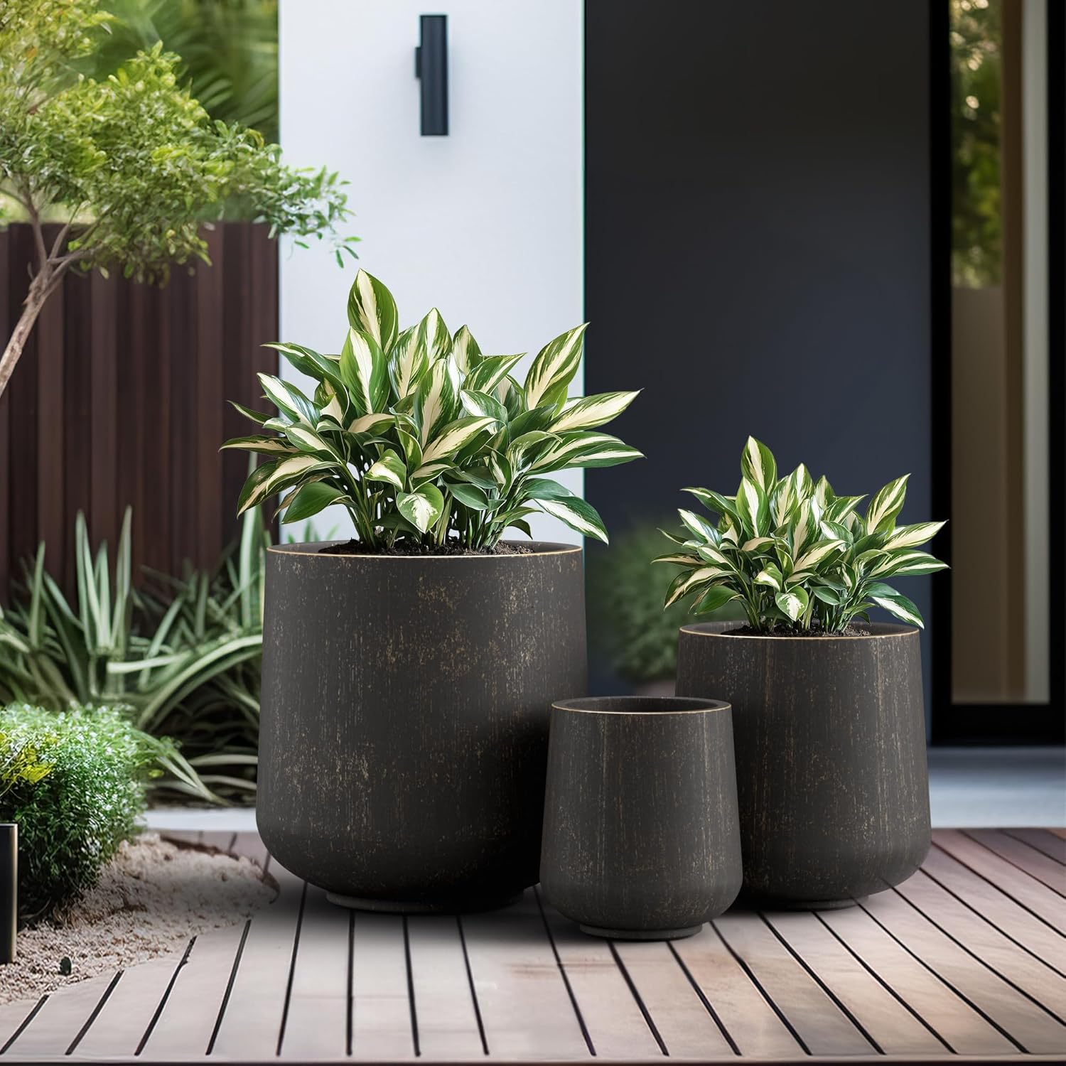 Kante 15.3"+11.6"+8.2" Dia Round Concrete Planter, Large Outdoor Indoor Planter Pots Containers with Drainage Holes and Rubber Plug for Home Garden Patio, Oil Rubbed Bronze