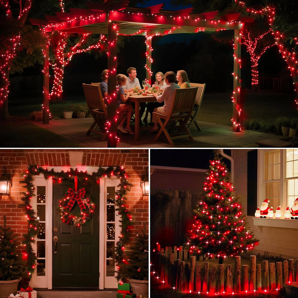 2 Pack Solar String Lights Outdoor - 160LED 66FT Solar Fairy Lights Waterproof 8 Modes, Copper Wire Solar Powered Twinkle Lights for Outside Tree Garden Christmas Wedding Party Decor, Red