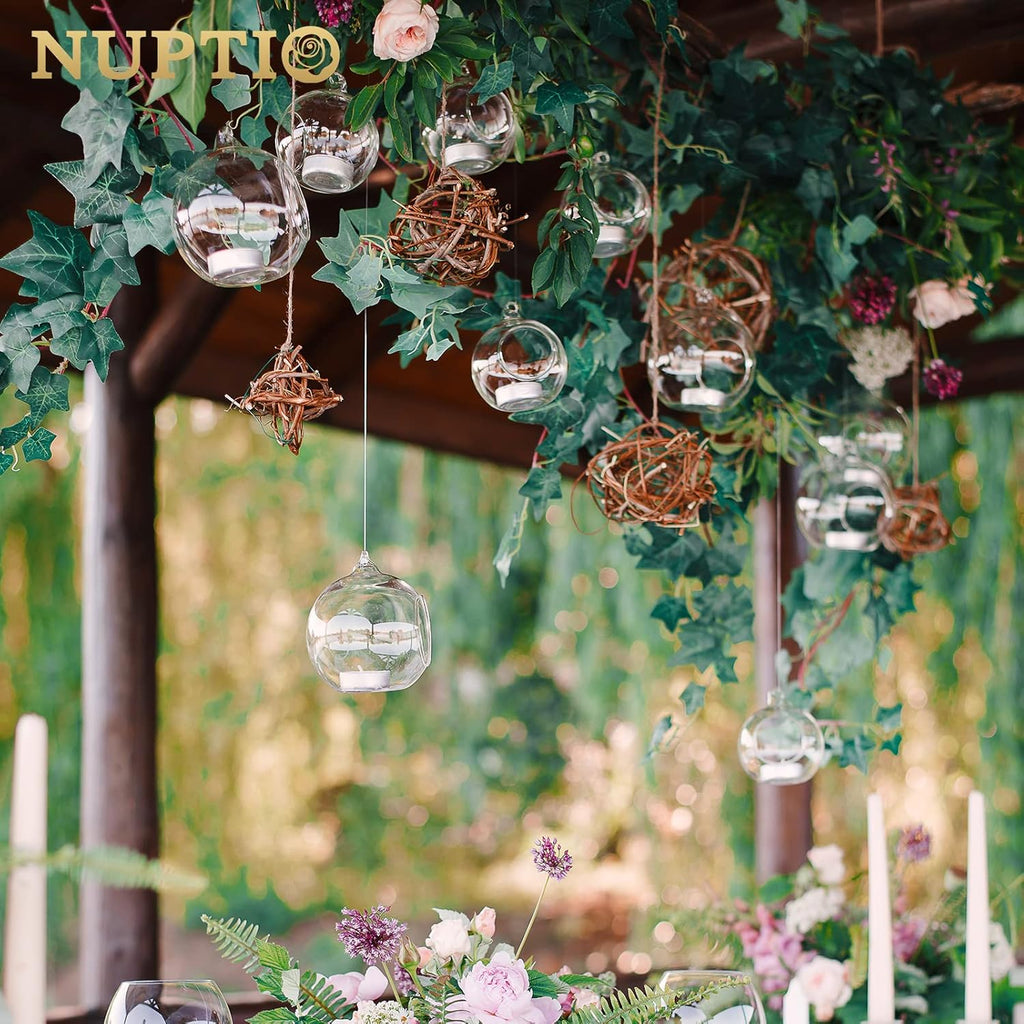 Nuptio 8 Pcs 3.15"/ 8cm Hanging Glass Tealight Holder Globe Plant Terrariums Glass Orbs Air Plants Tea Light Candle Holders Home Decor Indoor Outdoor Garden (6 Pcs + 2 Pcs)