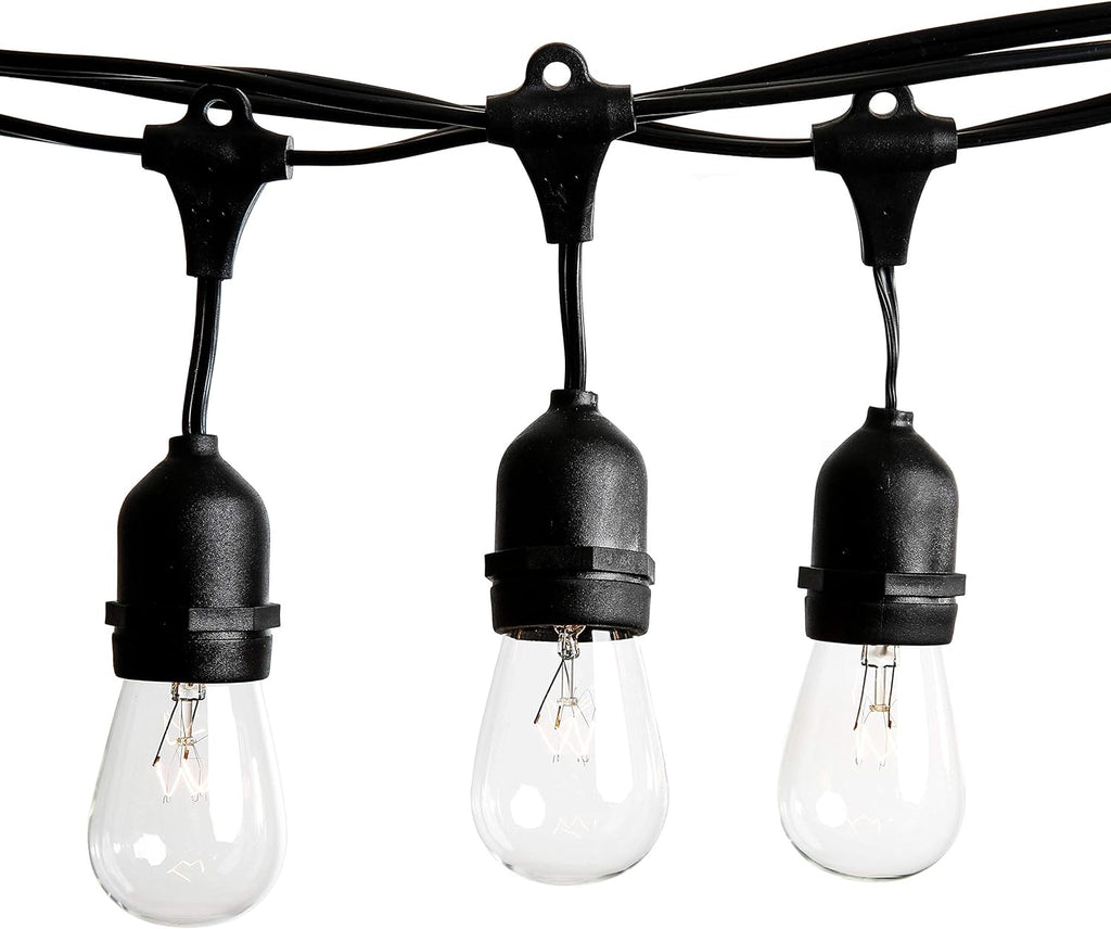 100 Foot Commercial Outdoor String Lights with 50 Suspended Sockets and S14 11 Watt Bulbs (+ 2 Free Spares) - E26 Vintage String Lights for Patio, Yard, Deck, Cafe, Bistro and More