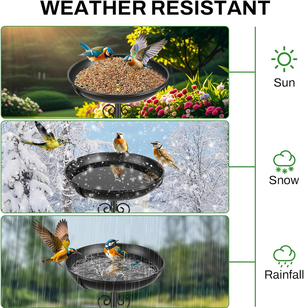 Metal Bird Bath for Outside, Vintage Freestanding Birdbaths with Metal Stake, Upgraded 5 Pronged Base Birdfeeder Feeder Bowl for Outdoors Garden Patio Yard Lawn Decor (Black)