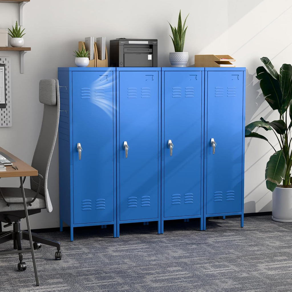 METAN Metal Storage Lockers with Handle Lock and 2 Adjustable Shelves,Office Storage Locker with Pegboards and Hooks,Assembly Required,Blue