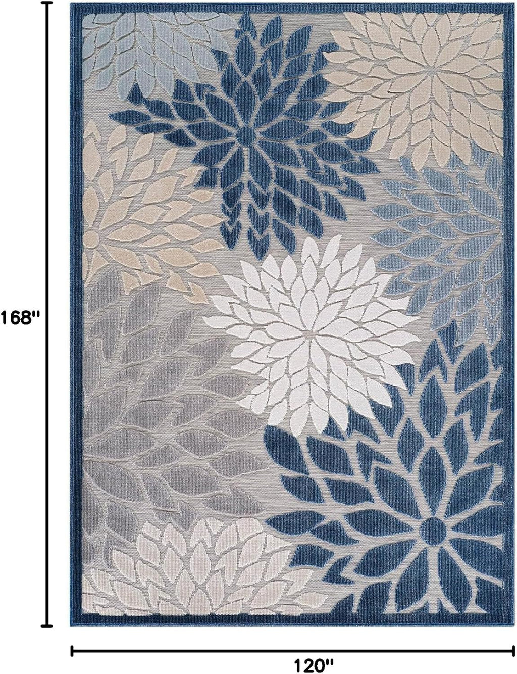 Beverly Rug Outdoor Rug 10x14 Large Modern Floral Tropical Area Rugs for Indoor and Outdoor Patio Easy to Clean Non Shedding Living Room Porch Garden Washable Outside Carpet (10 x 14 Blue)