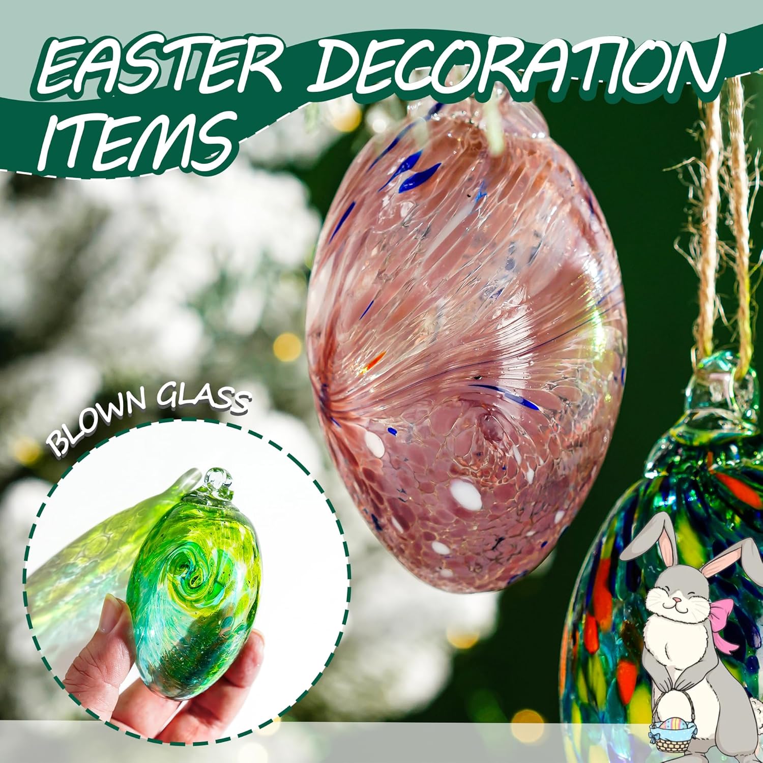 6PCS Hand Blown Glass Egg Ornaments Colorful Hanging Ornament Balls Gazing Ball Friendship Ball Decor for Garden Patio Window Christmas Tree