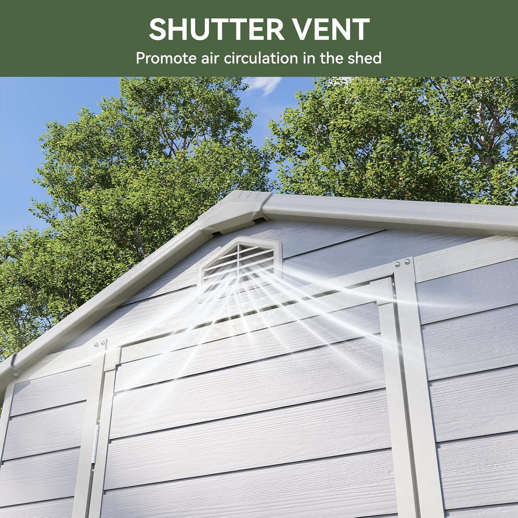 Aoxun 6.3 X 4.2 FT Resin Storage Shed Outdoor Plastic Large Garden Shed with Lockable Door, Floor for Backyard, Garden, Patio, Lawn, Grey (Grey, 6.3 x 4.4)