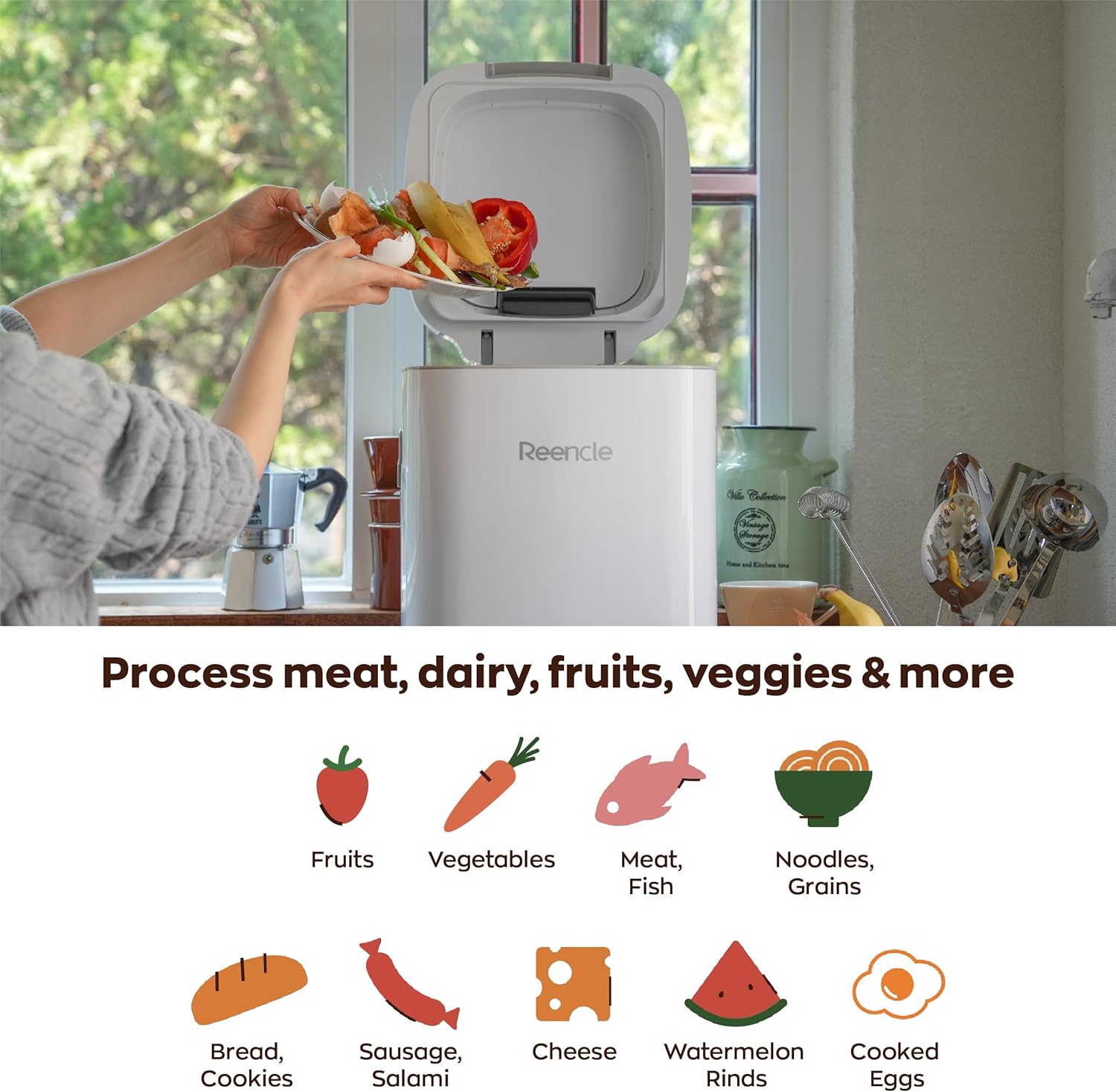 Prime Electric Composter - 14L Kitchen Composter, Decomposes Up to 2.2 lbs Food Waste Daily, Odorless Indoor Composting with Whisper-Quiet Technology & Rapid Decomposition (White)