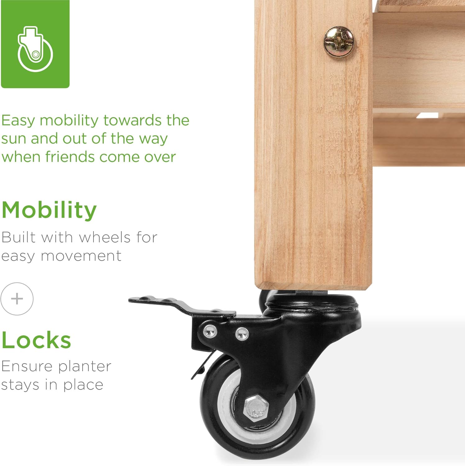 Best Choice Products Raised Garden Bed 48x24x32-inch Mobile Elevated Wood Planter w/Lockable Wheels, Storage Shelf, Protective Liner - Natural