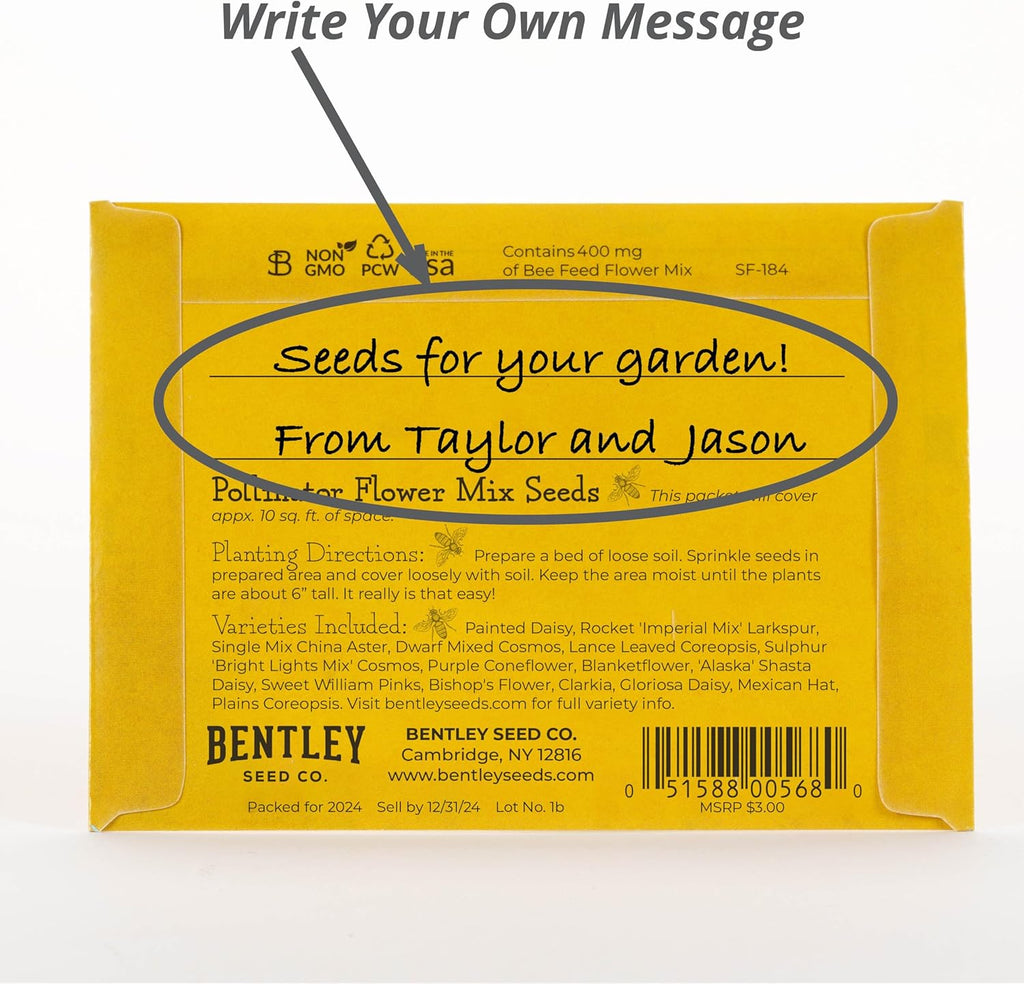 Bentley Wildflower Pollinator Mix, 25 Non-GMO Packets for Garden Planting, Non-Coated Flower Seeds to Grow Plants and Help Bees, Beautiful Gift